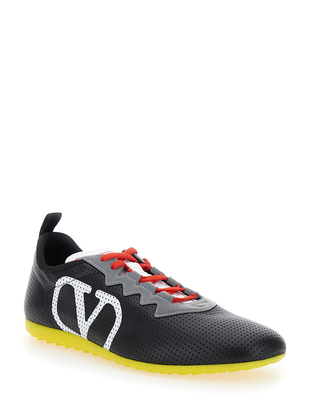 Valentino Garavani Men Black Sneakers With Asymmetric Toe And Vlogo Detail On The Side In Tech Fabri - 2