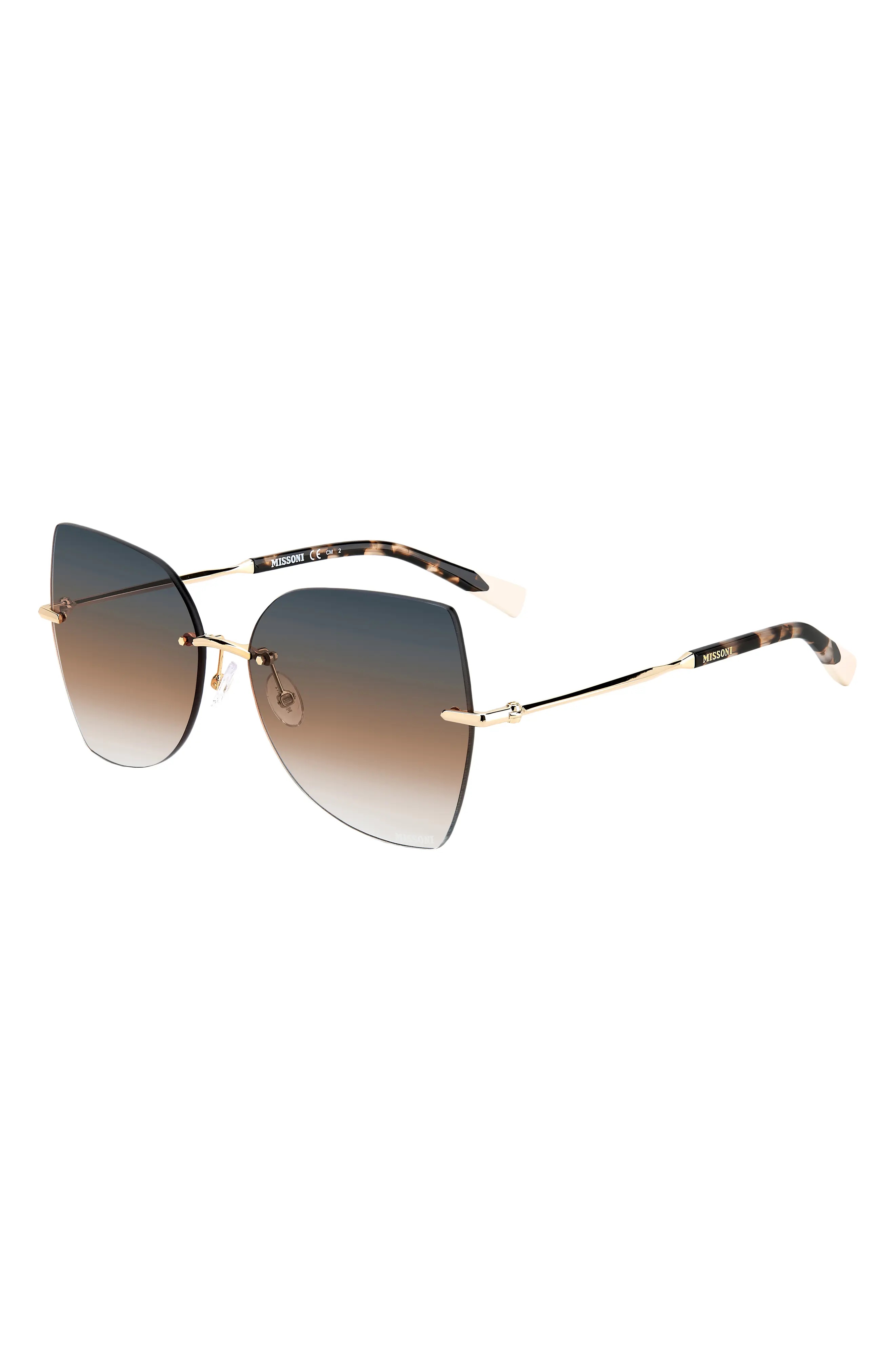 56mm Gradient Cat Eye Sunglasses in Gold/Gray Brown - 2