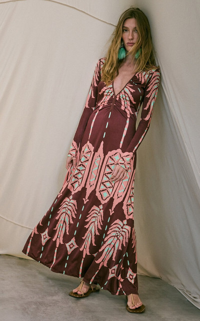 Johanna Ortiz Alma Bordada Reversible Maxi Dress burgundy outlook
