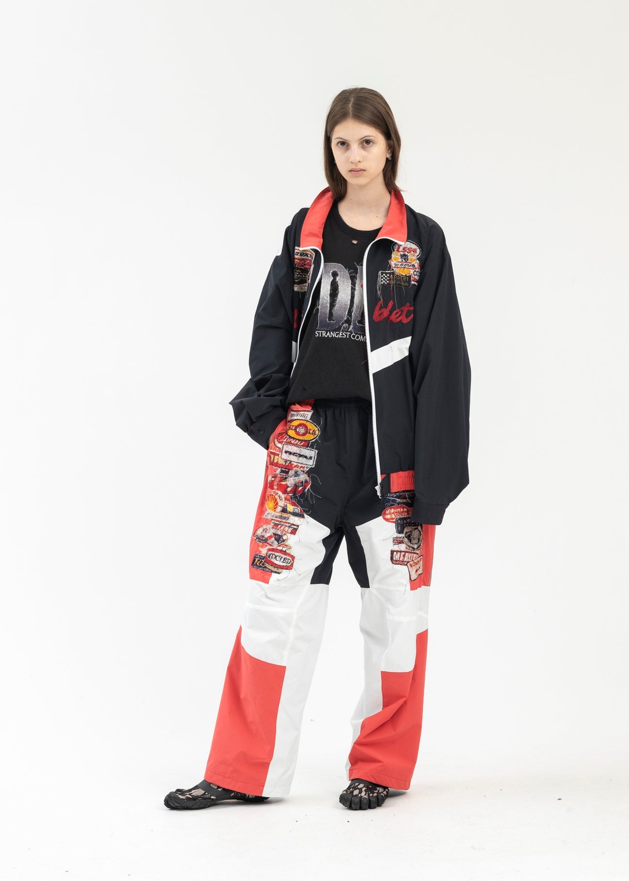 BLACK/RED A.I. PATCHES EMBRIDERY TRACK PANTS - 6