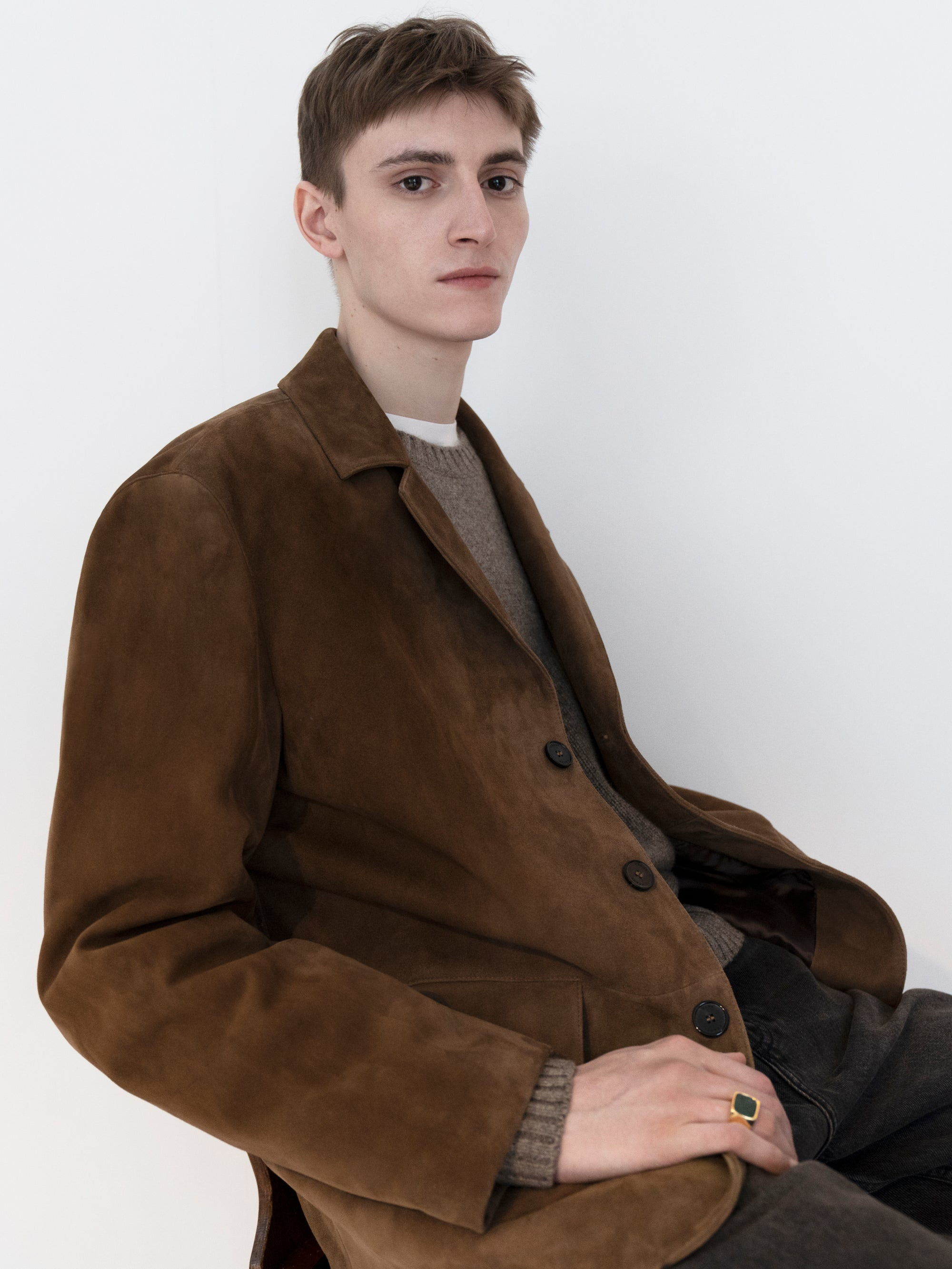 Suede Blazer in Caramel - 5
