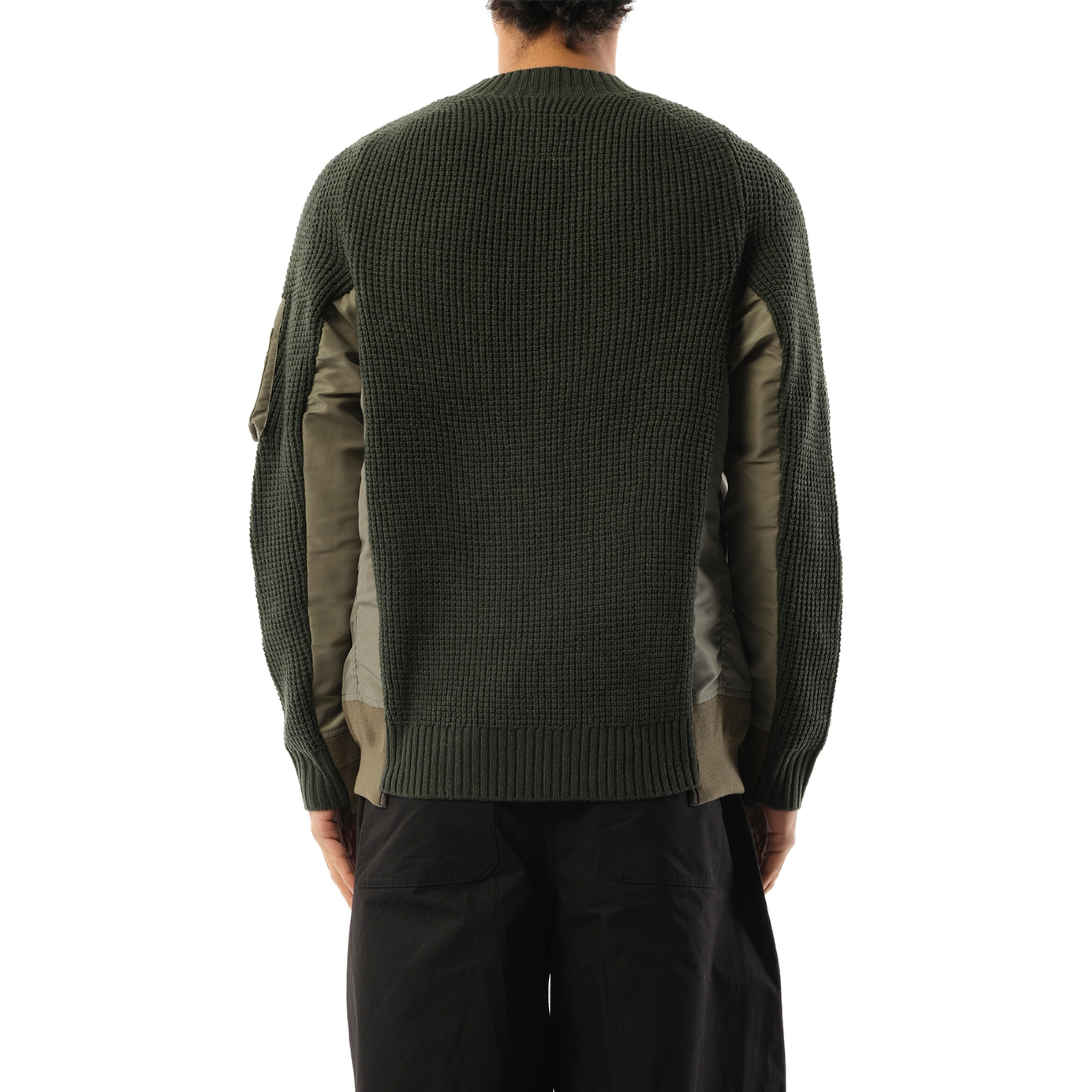 Nylon Twill x Wool Knit Pullover in Khaki - 6