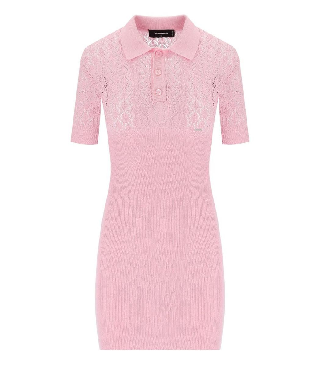 DSQUARED2 PINK OPENWORK KNITTED DRESS - 1