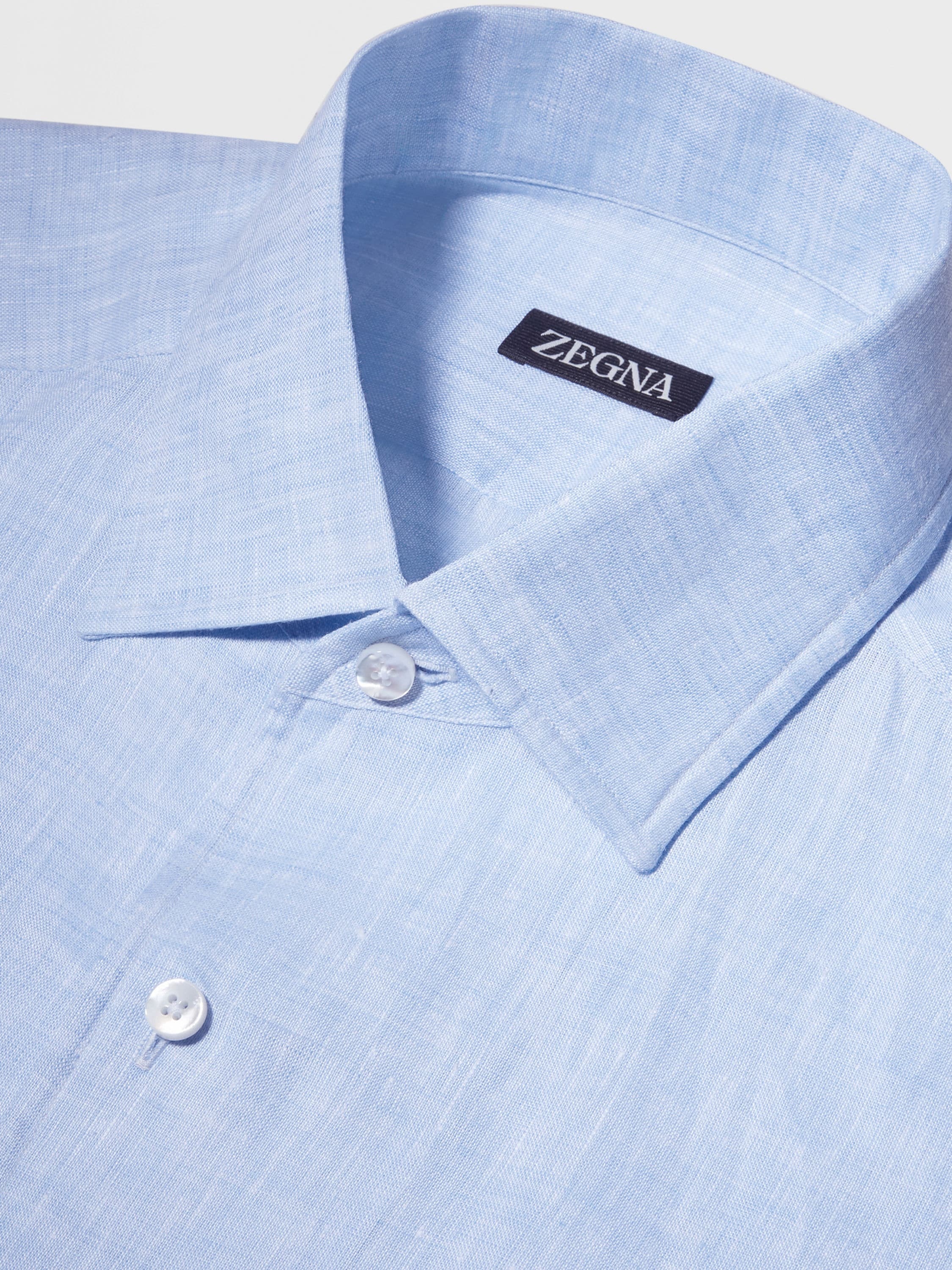 LIGHT BLUE PURE LINEN LONG-SLEEVE SHIRT - 3