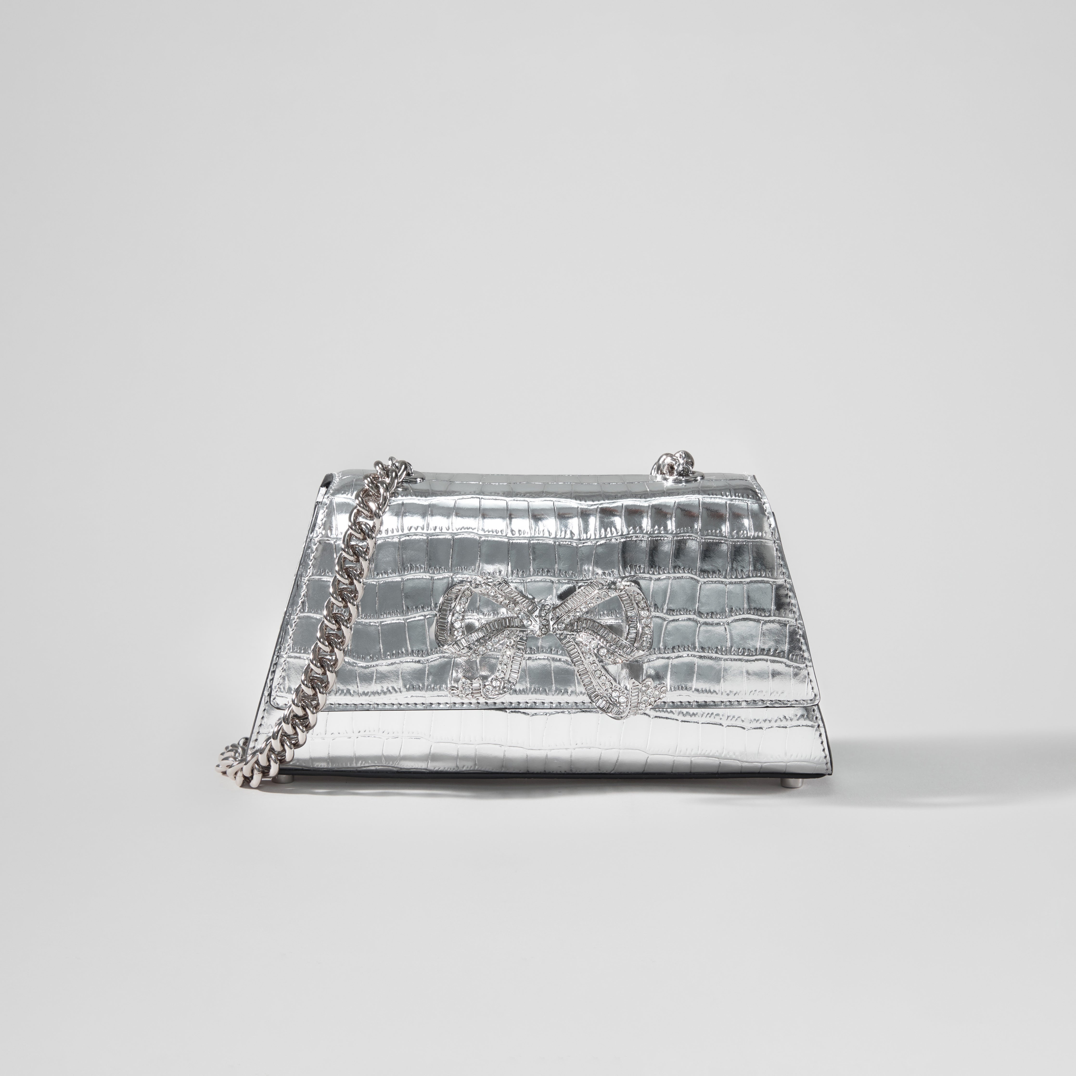 Silver Croc Bow Mini Shoulder Bag - 1