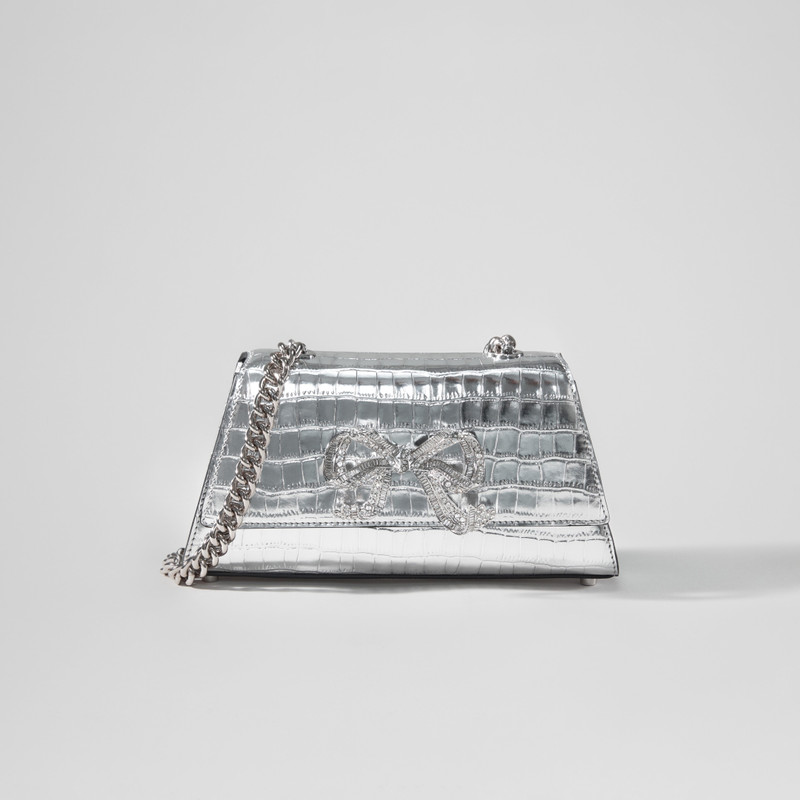Silver Croc Bow Mini Shoulder Bag 1