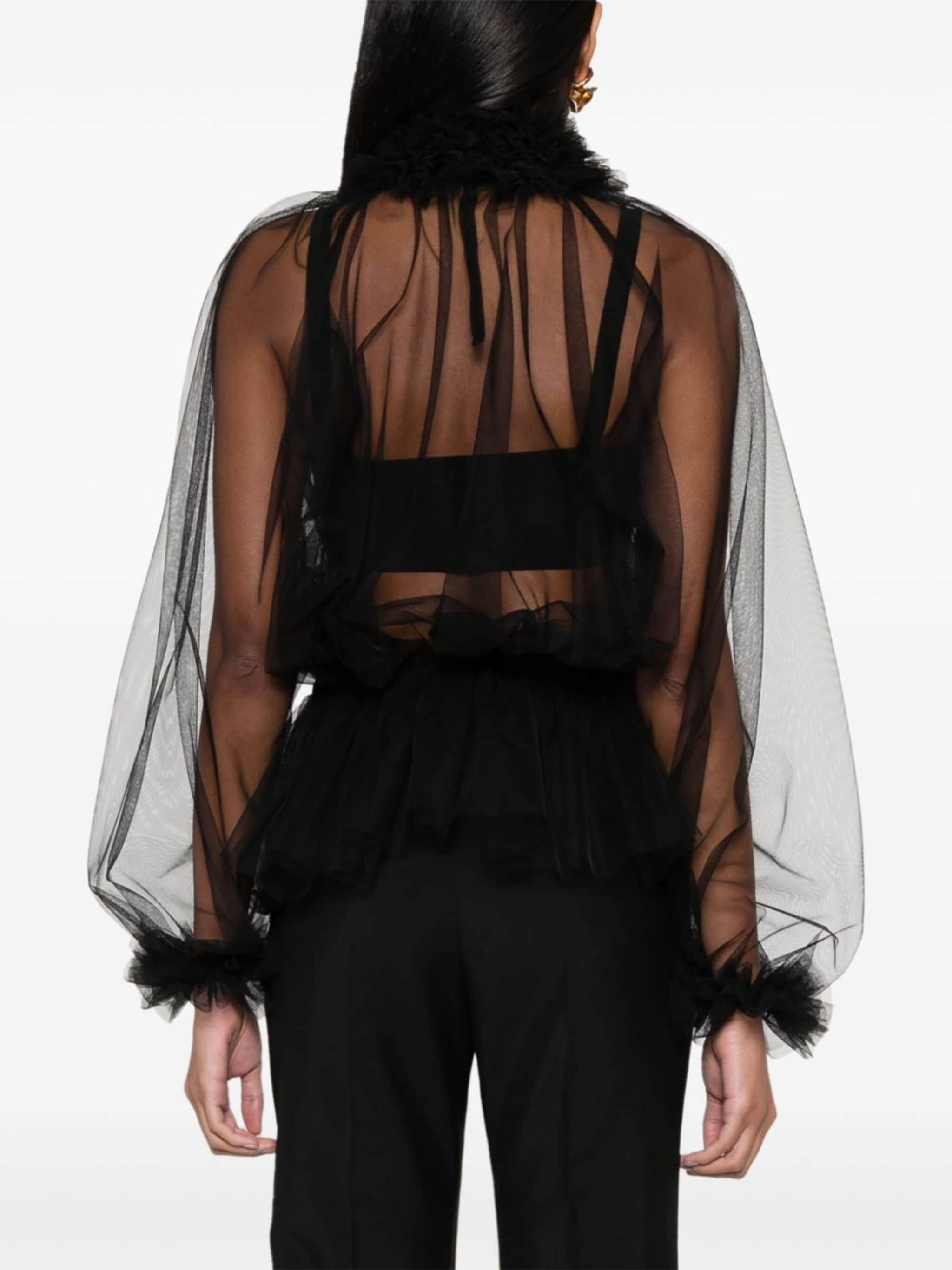 ruffle-trim tulle blouse - 4