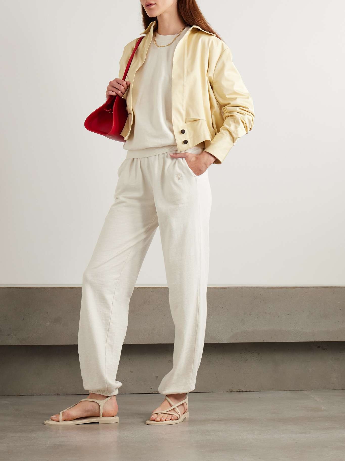 Vinny embroidered tapered cotton-jersey track pants Beige - 2