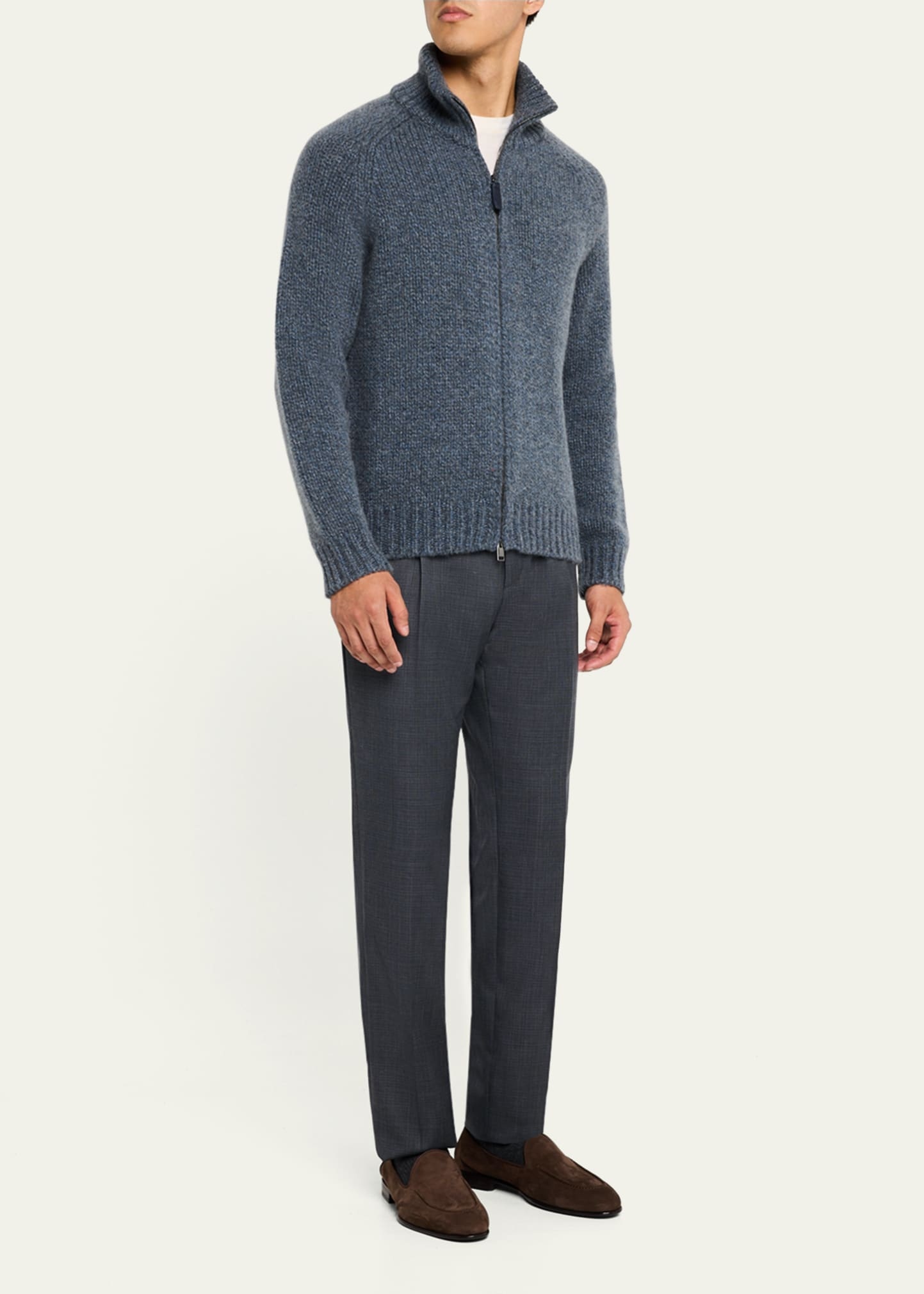 Men's Cashmere Mouline Zip Sweater - 2