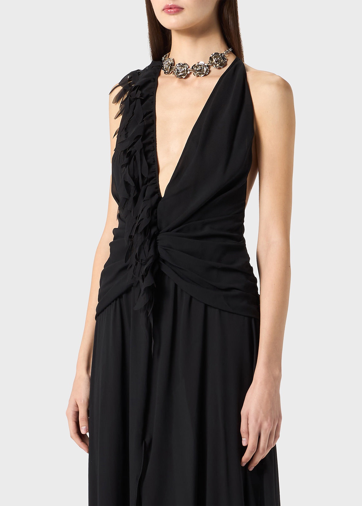 GEORGETTE LONG DRESS WITH DRAPES - 5