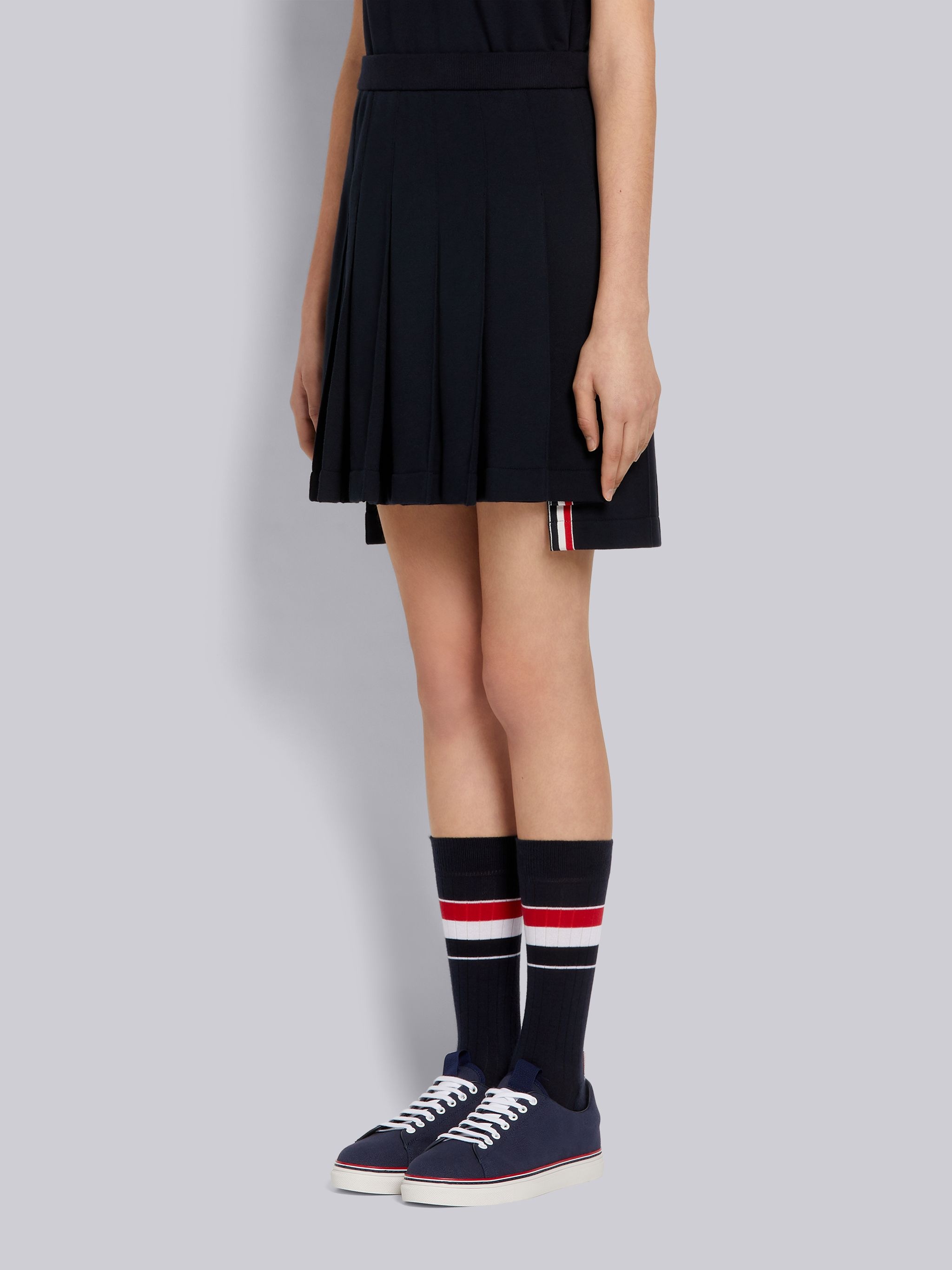 Navy Cotton Loopback Pleated Mini Skirt - 2