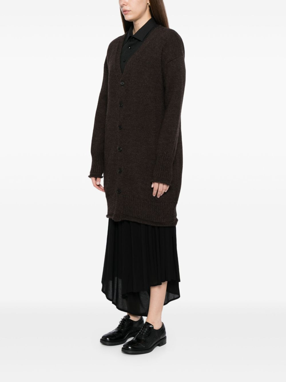 logo-printed v-neck cardigan - 3