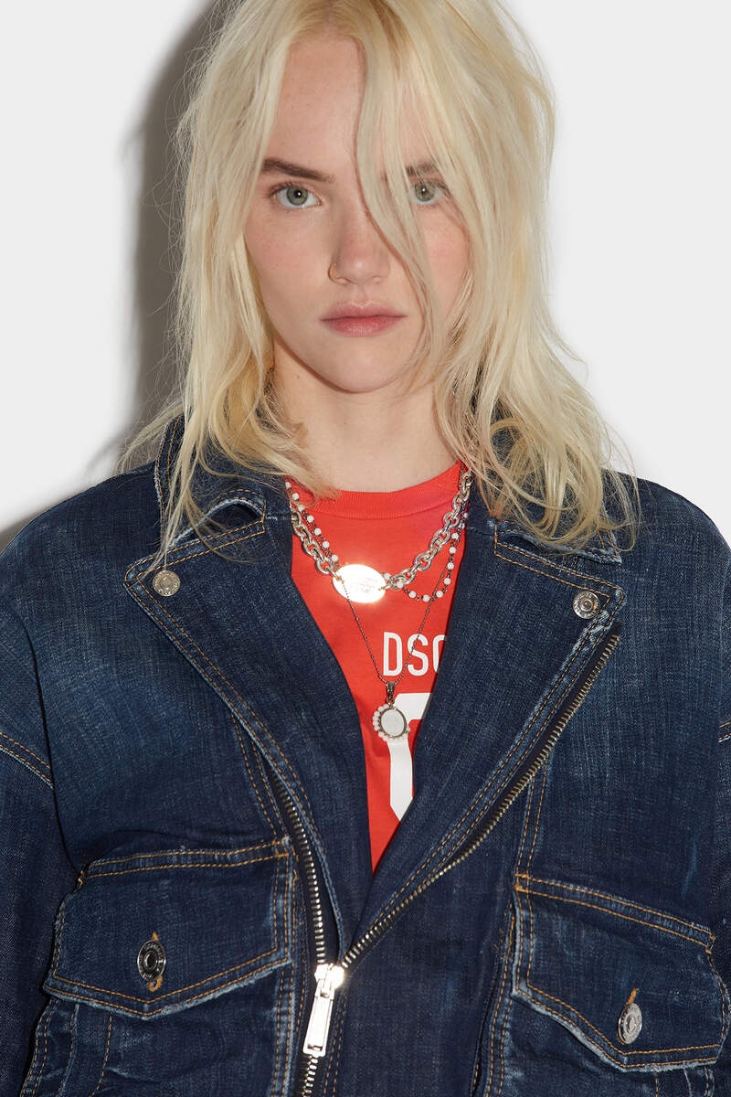 DARK CLEAN WASH CROP BIKER JACKET - 4