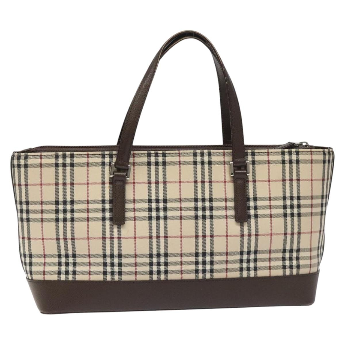 Burberry Nova Check Hand Bag Canvas Leather Beige Brown Silver - 3
