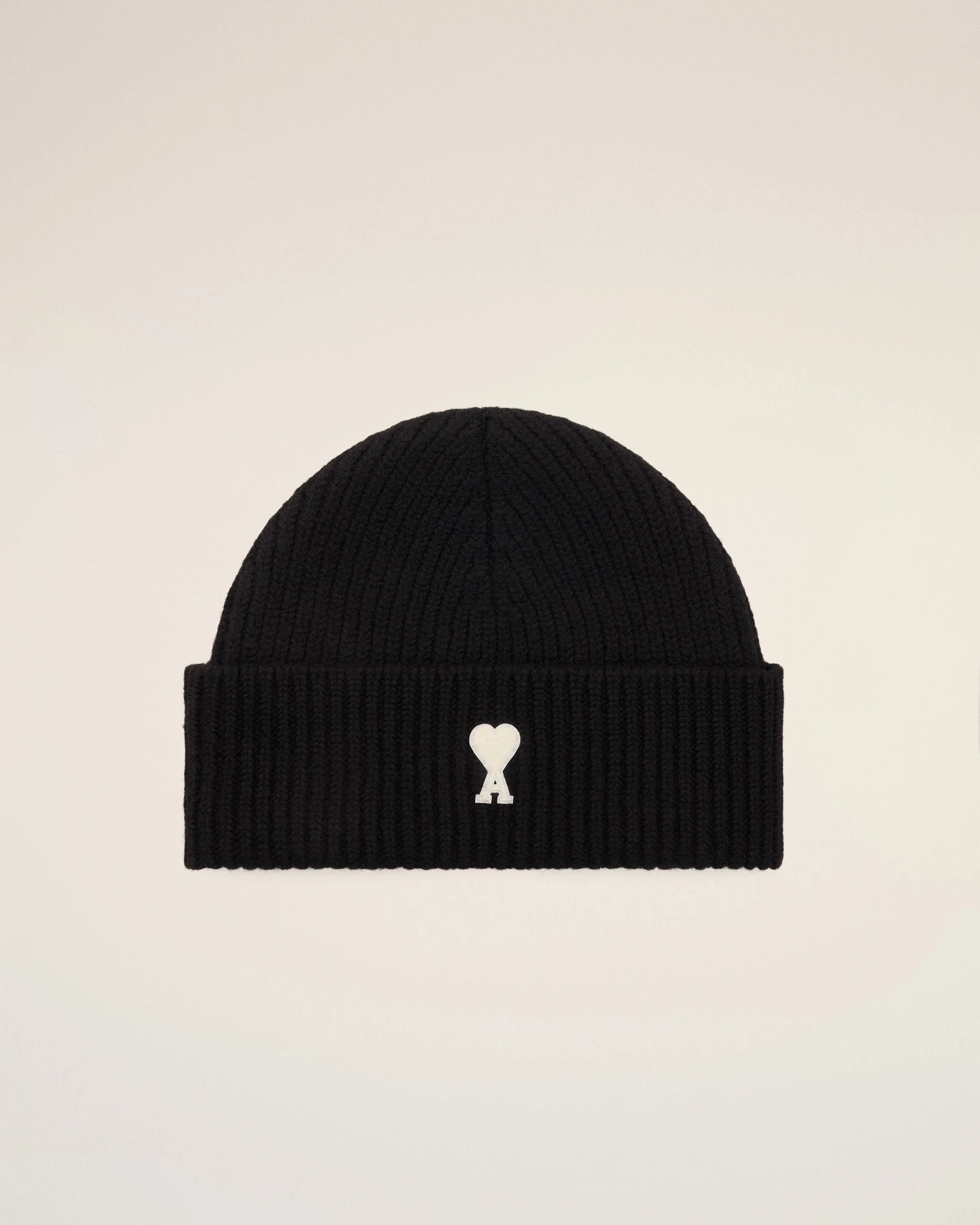 BLACK WOOL BEANIE WITH AMI DE COEUR - 1