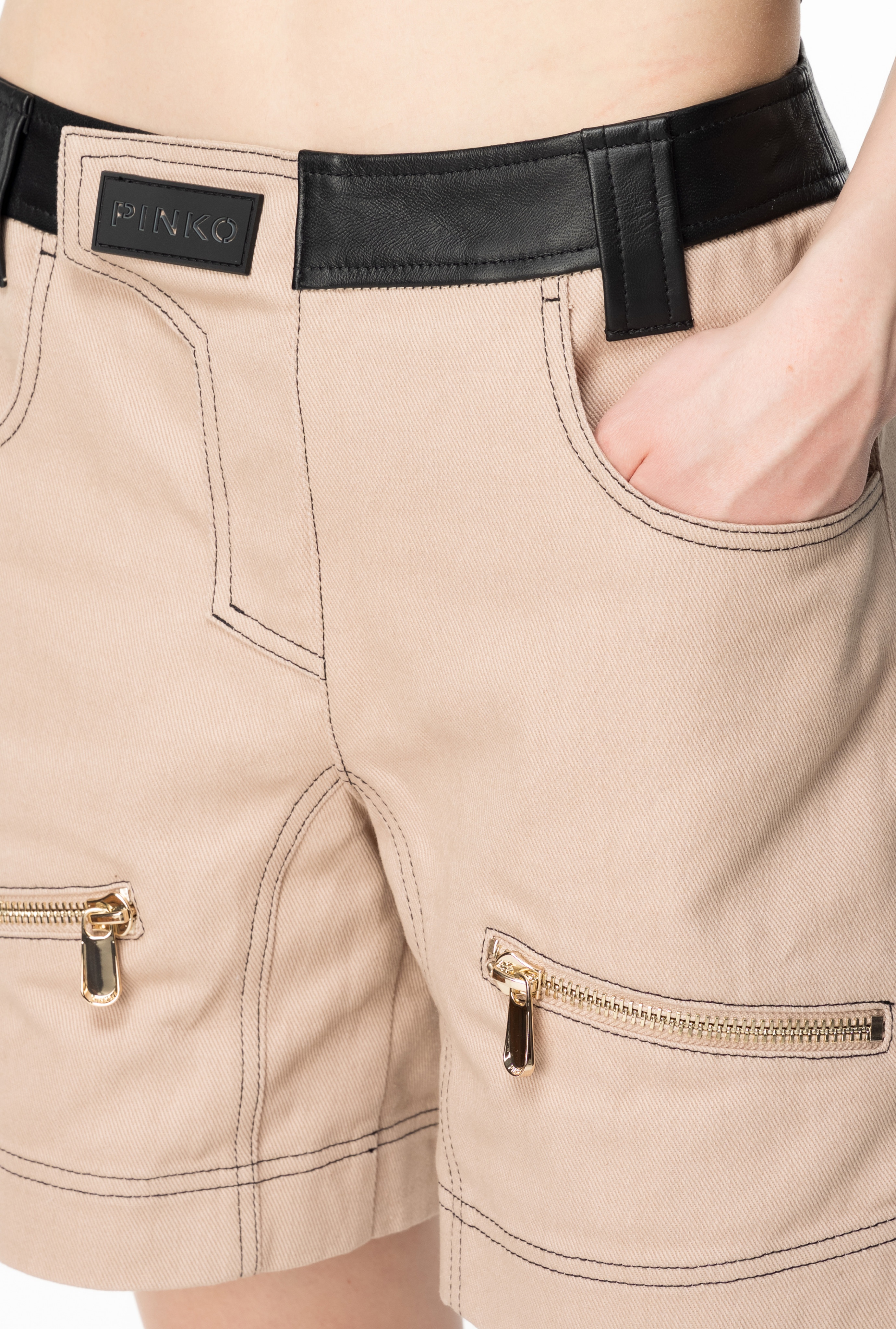 COTTON AND LEATHER SHORTS - 3