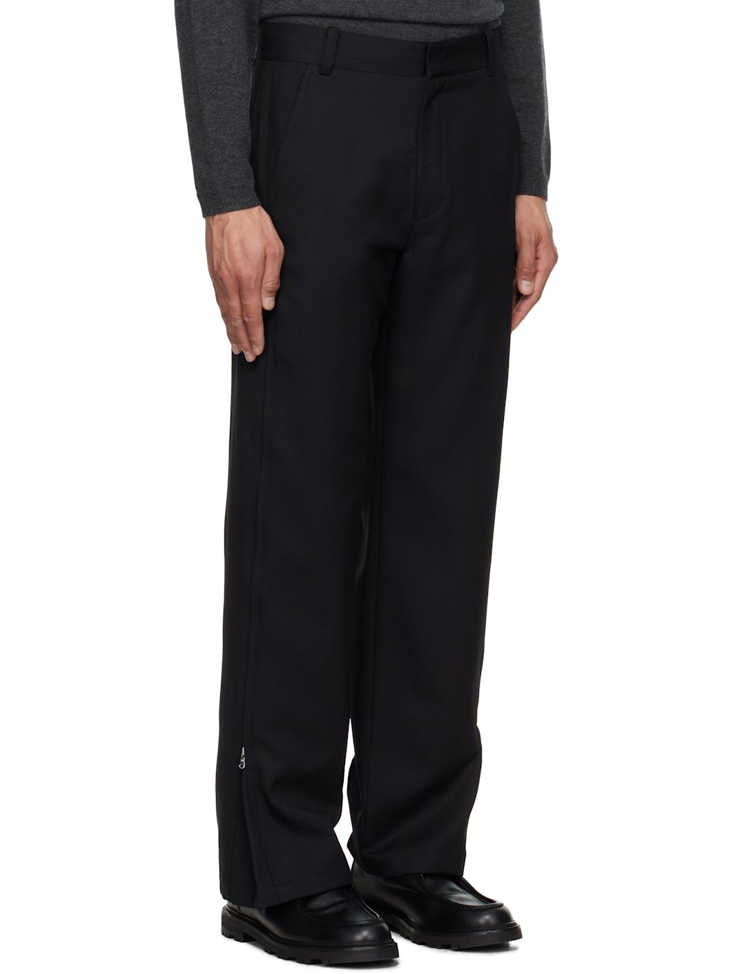 Black Side Zipper Wide Trousers - 2