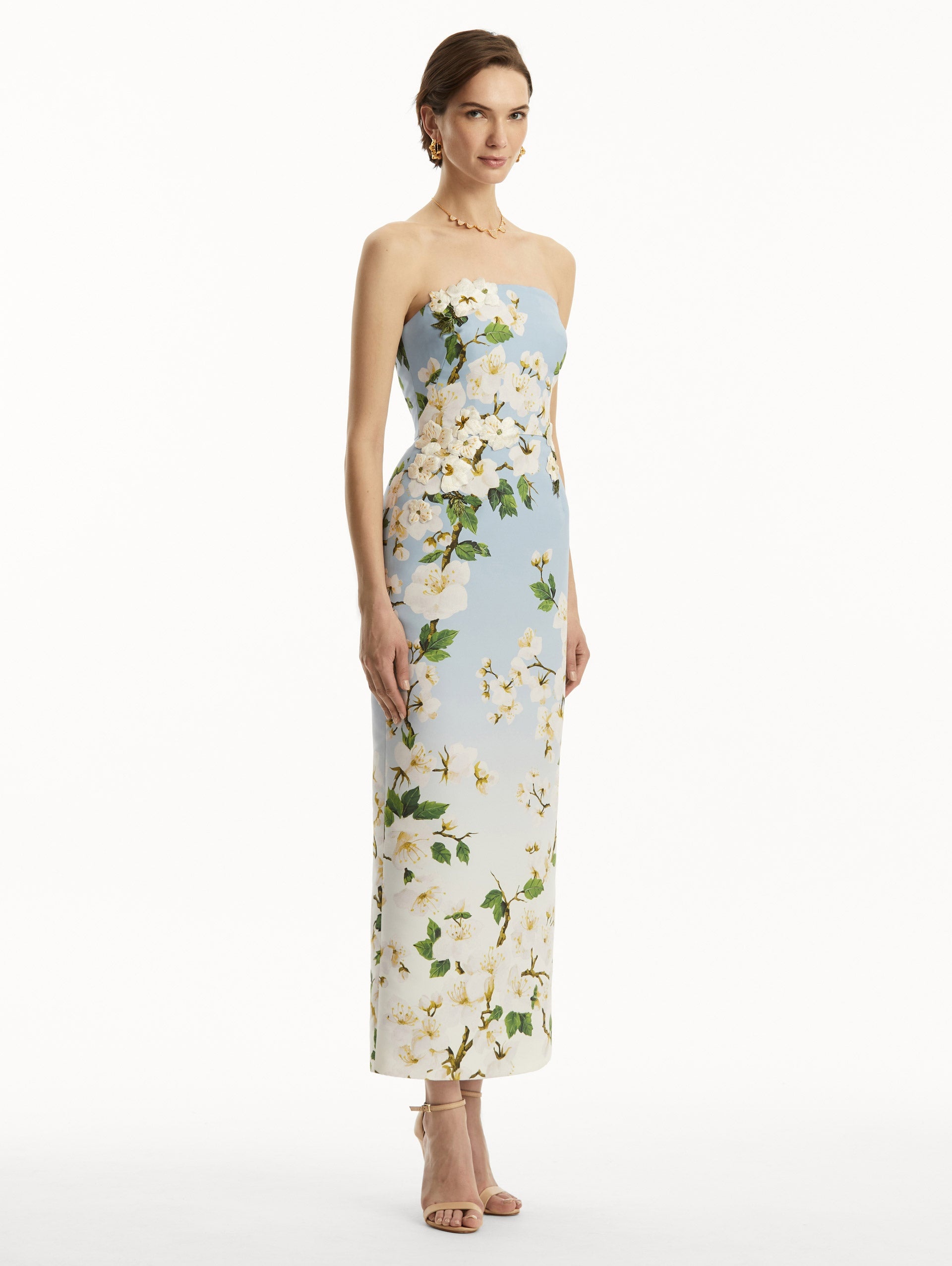 OMBRÉ CHERRY BLOSSOM STRAPLESS GOWN - 4