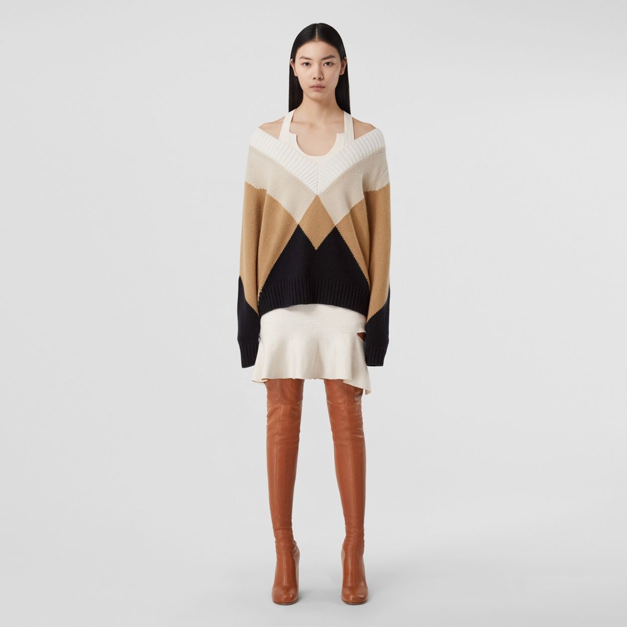 Cut-out Peplum Hem Silk Wool Blend Dress - 6
