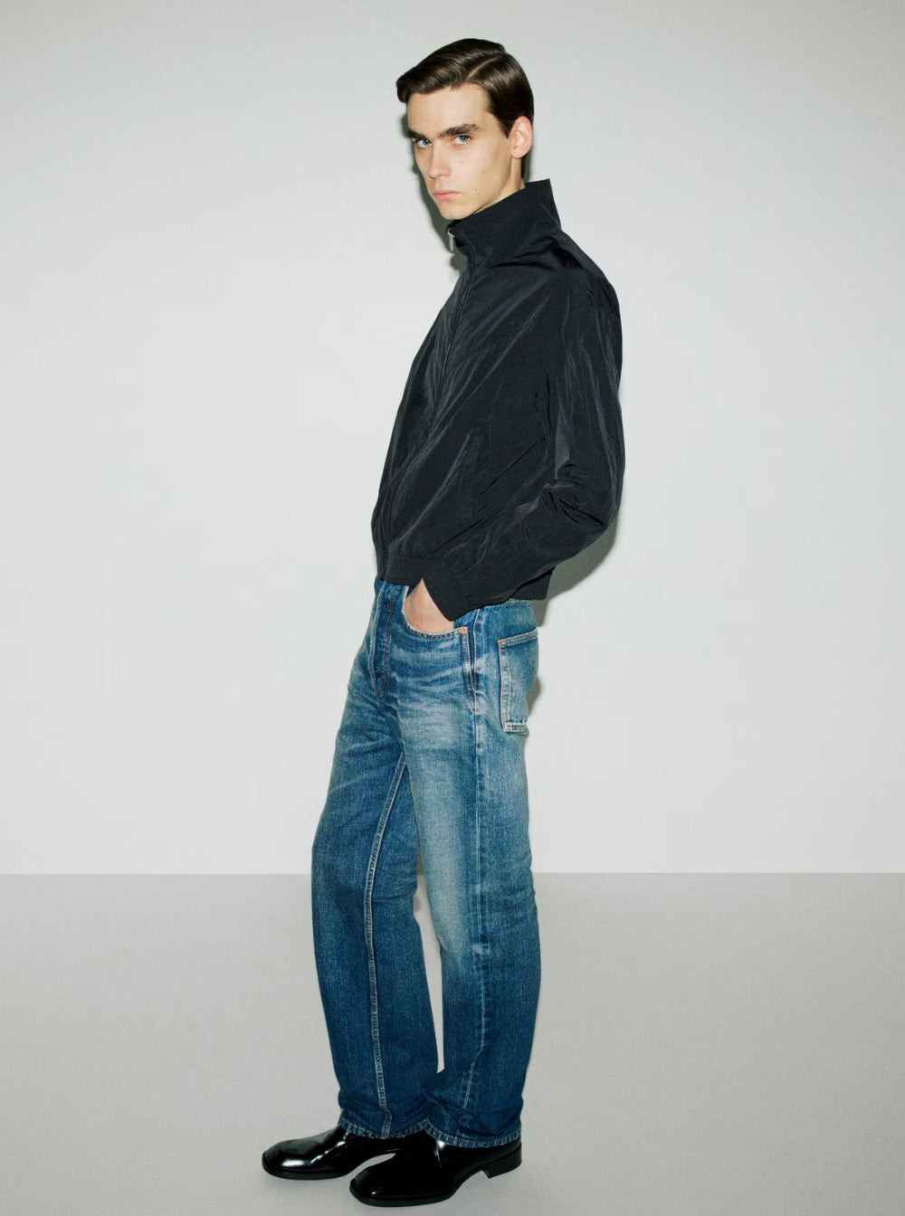 Saint Laurent Men Black Jacket With High Neck And Logo Lettering On The Front In Tech Fabric Man - 4