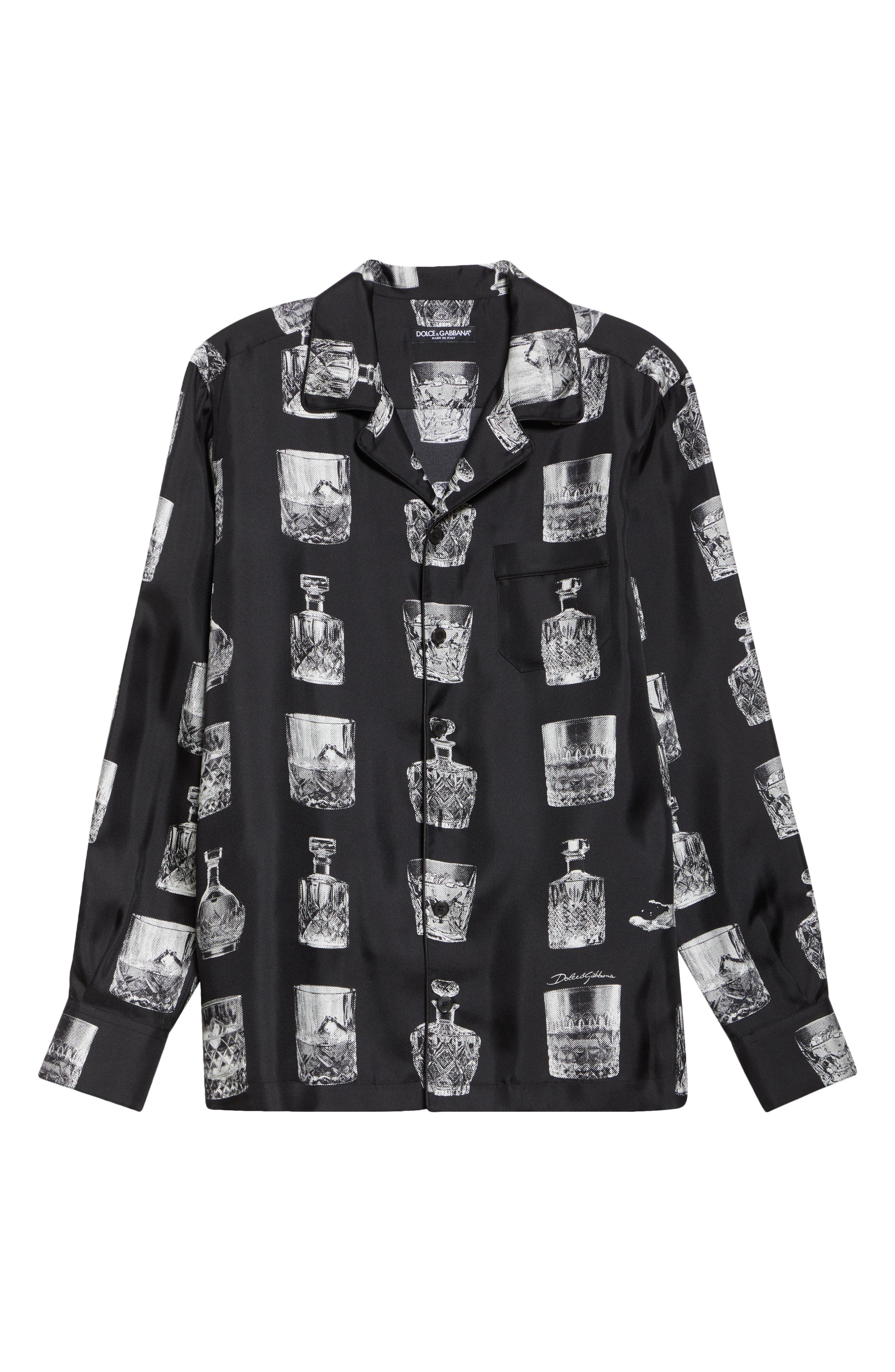 Dolce&Gabbana Liquor Print Silk Twill Camp Shirt in Hn5Ia Liquori Fdo Nero at Nordstrom - 6