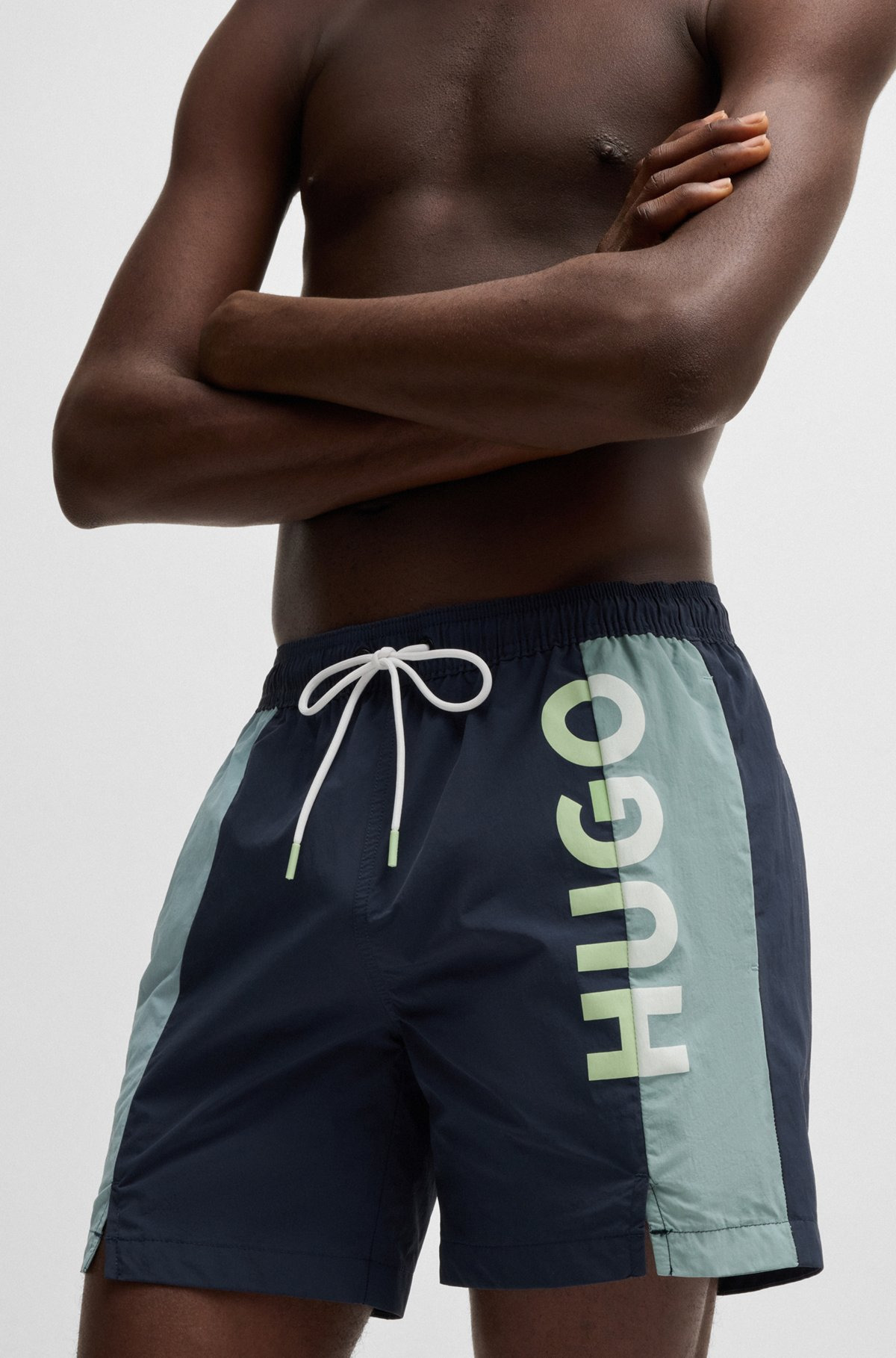 COLOR-BLOCKED SWIM SHORTS WITH TWO-TONE LOGO - 3
