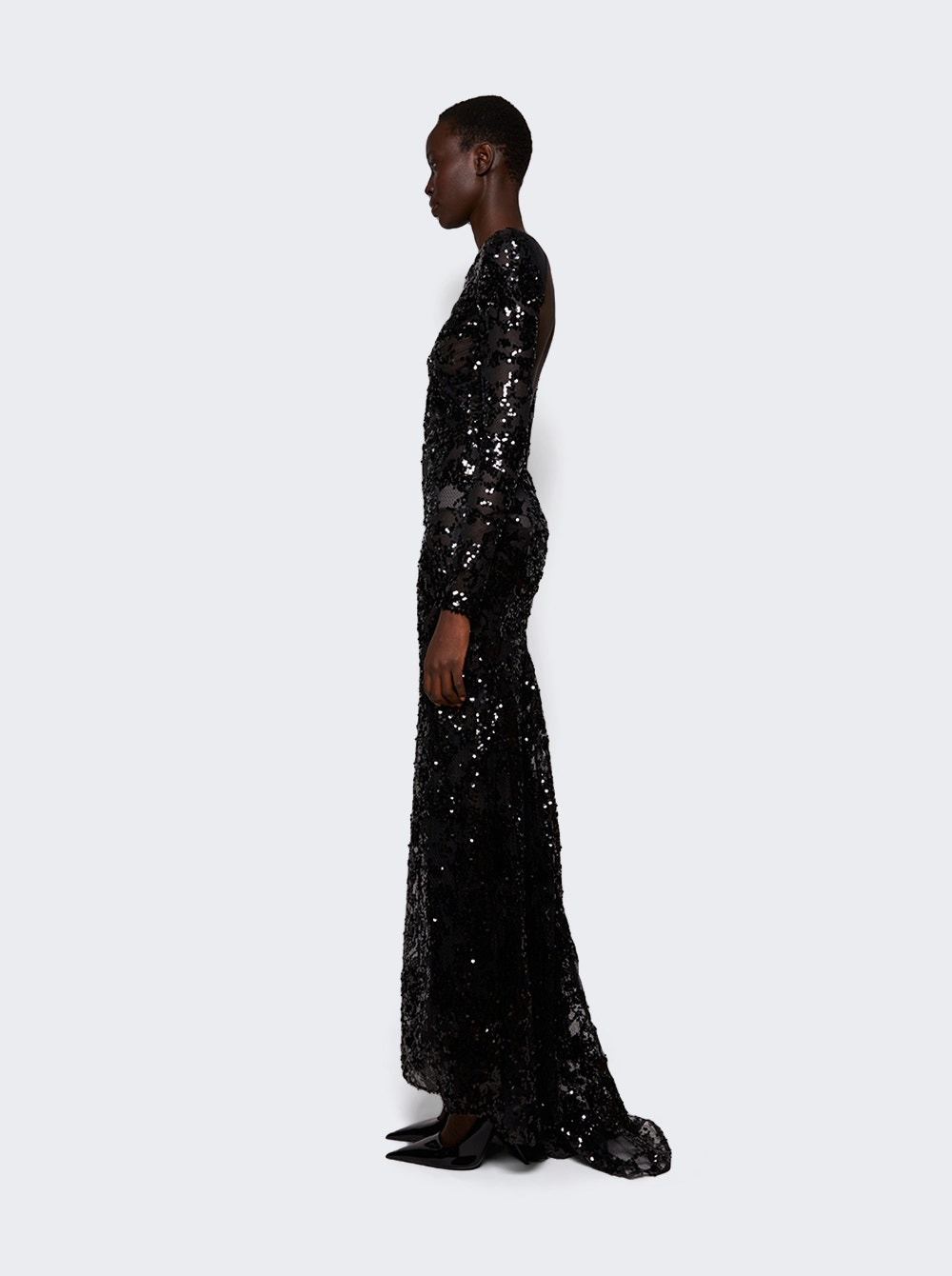 Backless Sequin Gown Black - 3