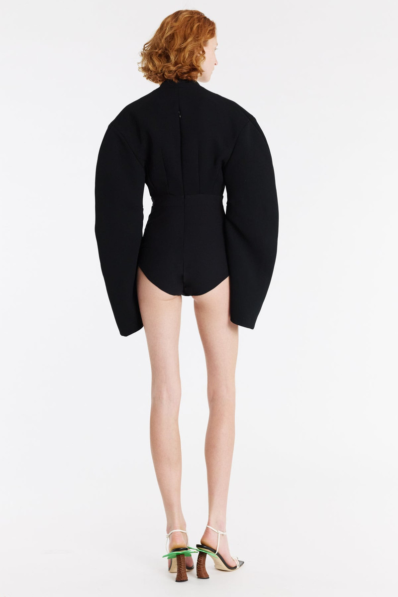 ROUNDED SLEEVE DEEP V-NECK BODYSUIT BLACK 2