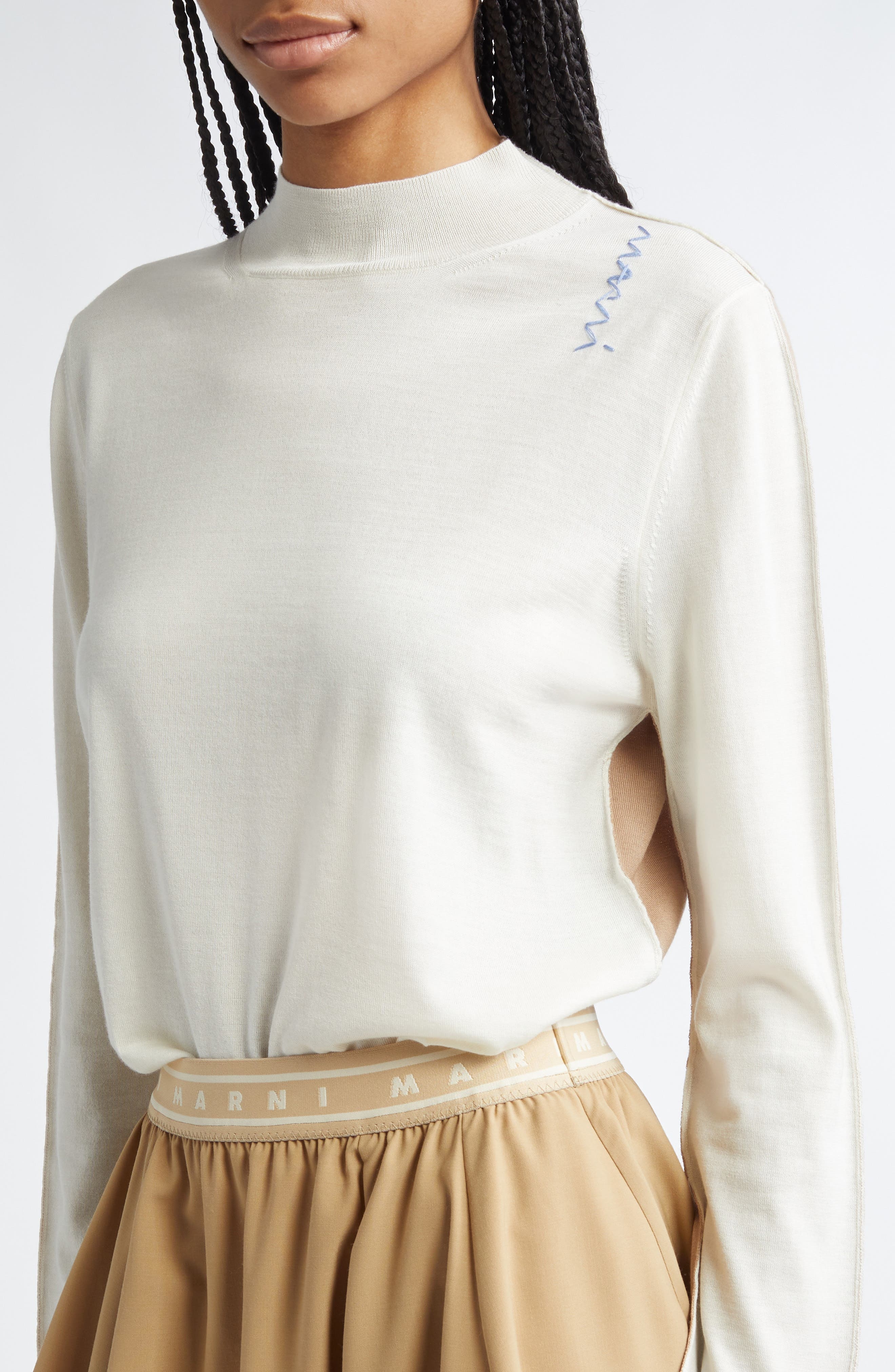 Marni Logo Embroidered Virgin Wool Sweater in Lily/White at Nordstrom - 5