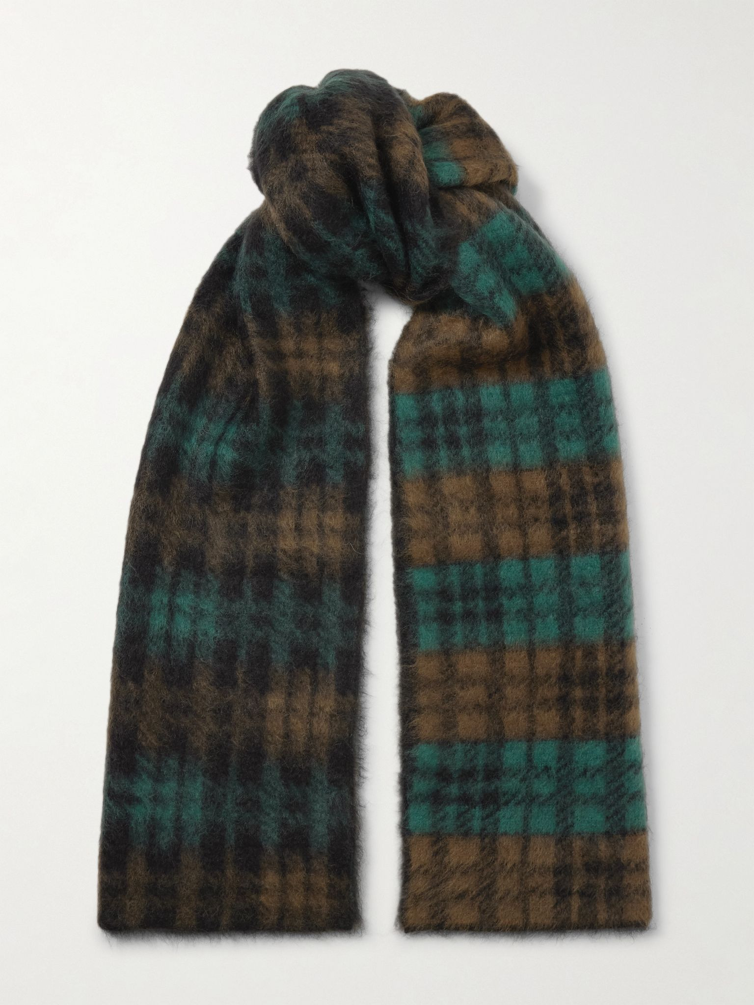 Checked mohair-blend scarf Dark brown - 1