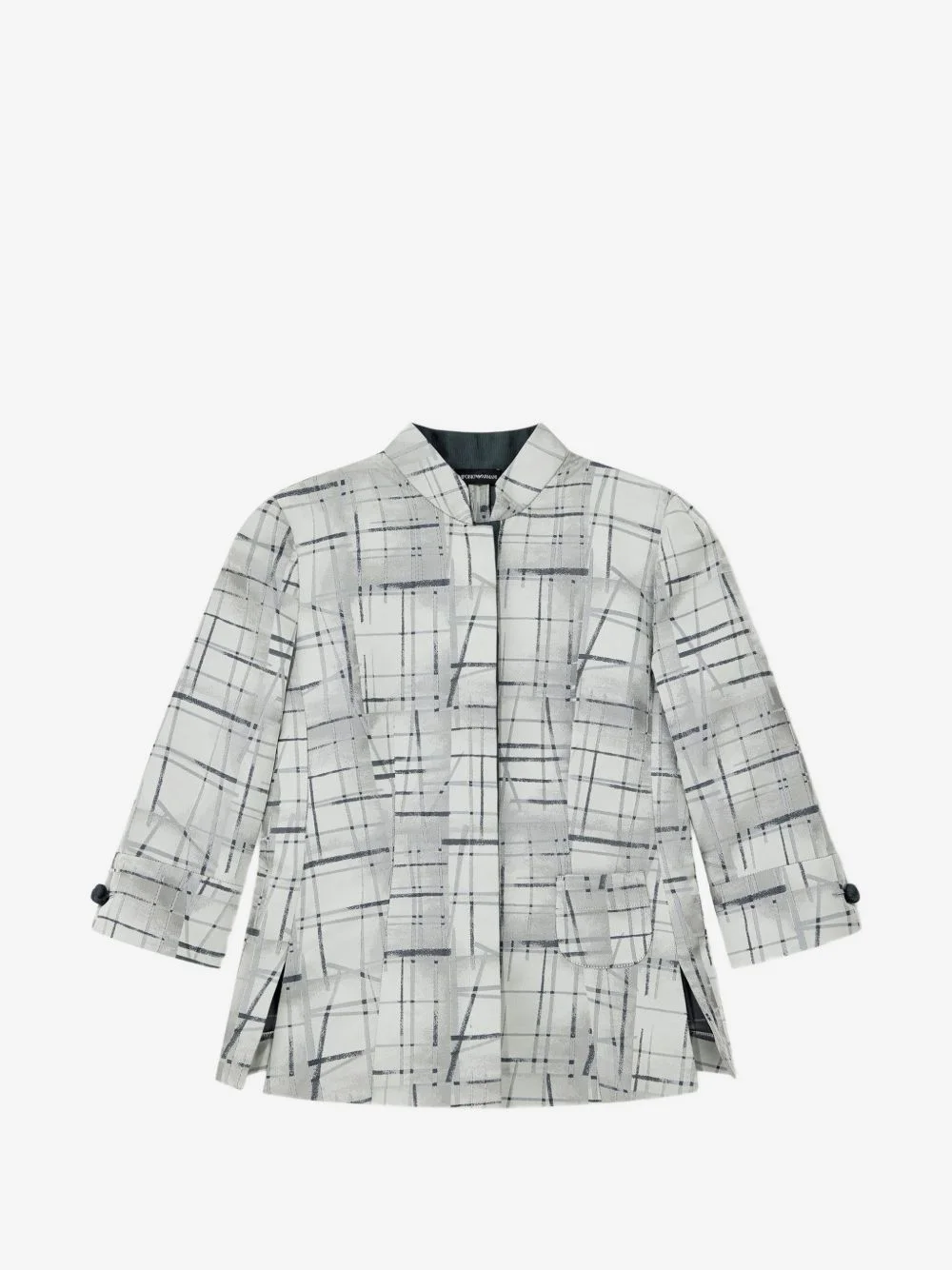 check-print mandarin-collar shirt - 1