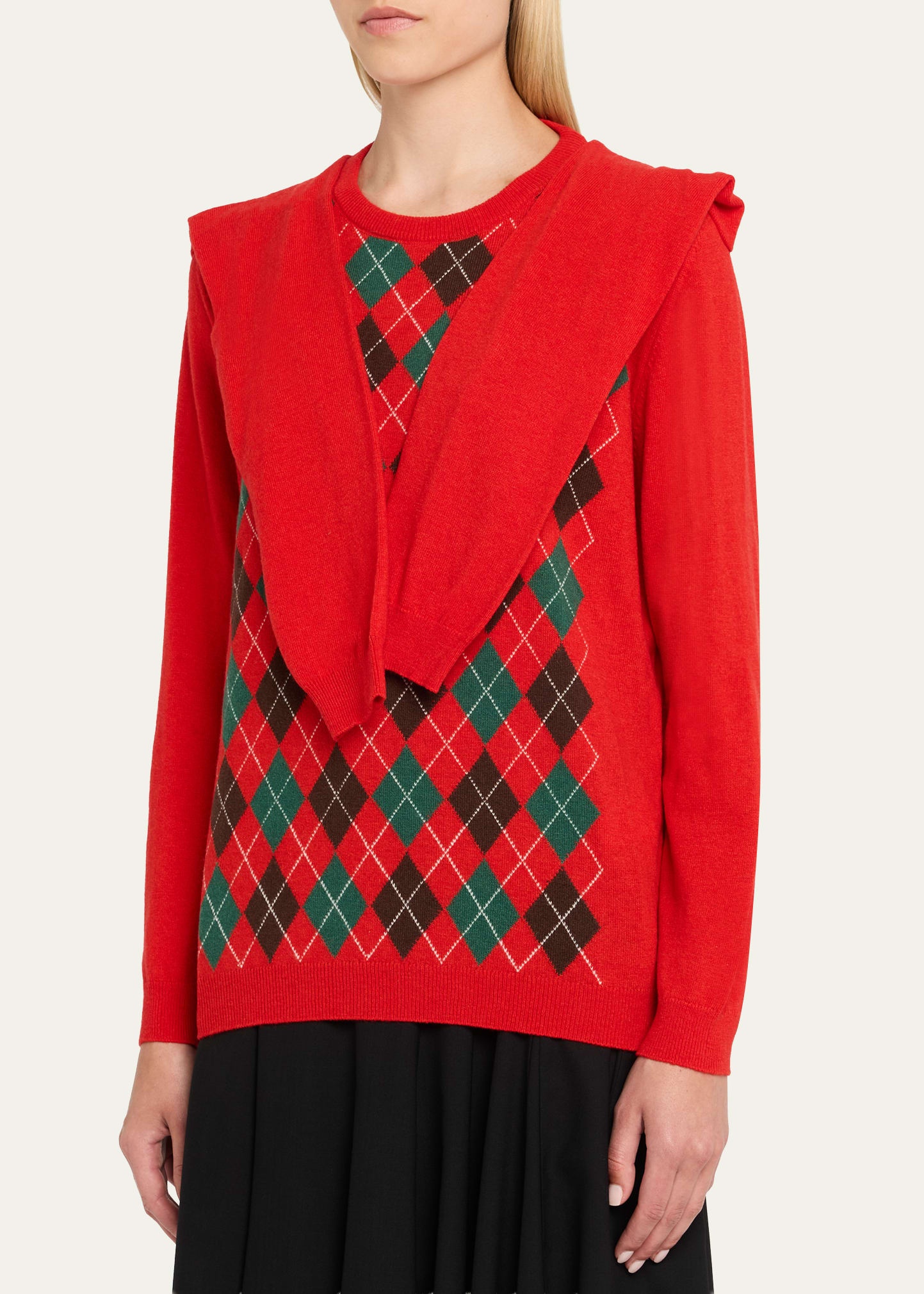 Double-Sleeve Argyle Crewneck Sweater - 4