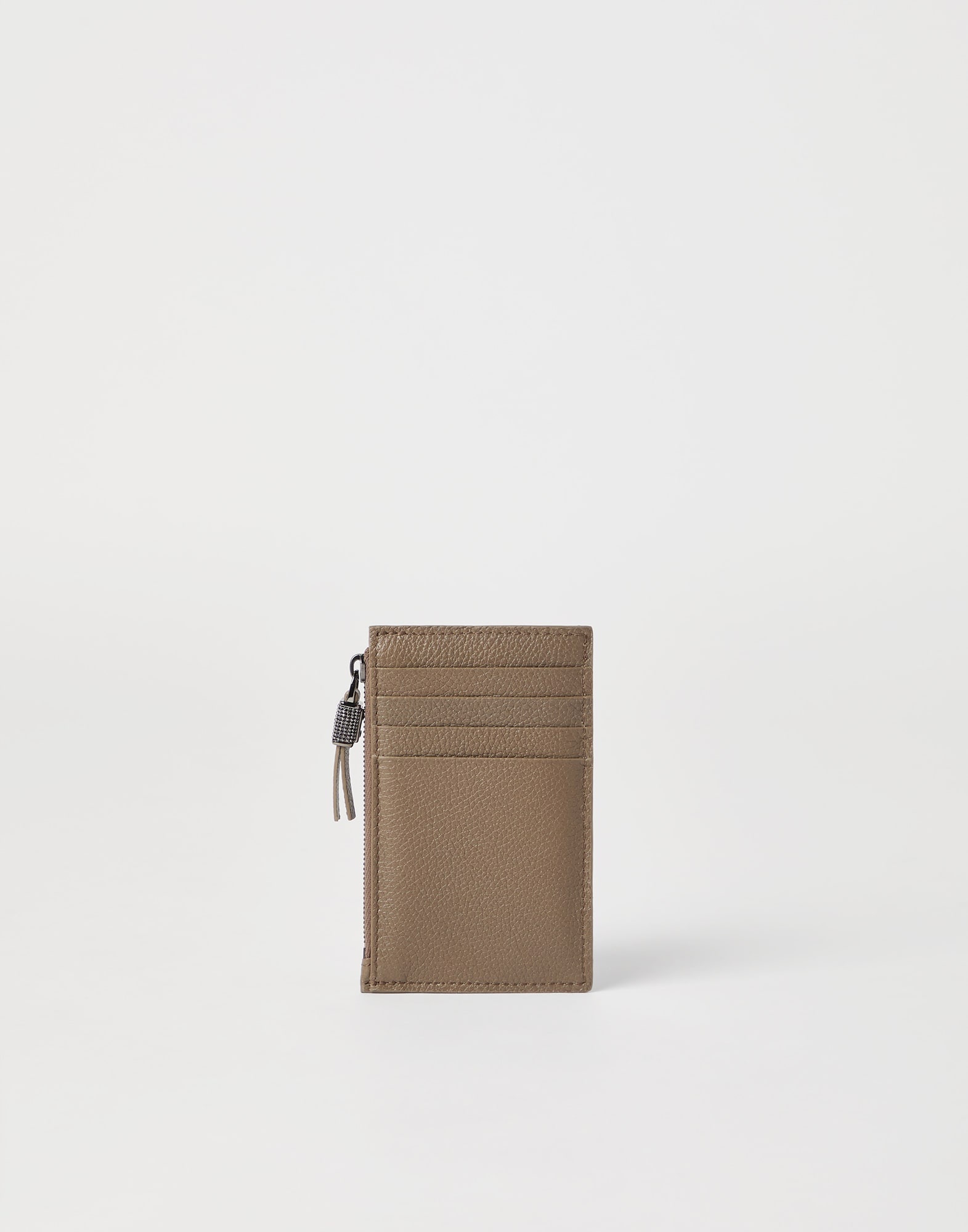 Grained leather card case with shiny zipper pull - 2