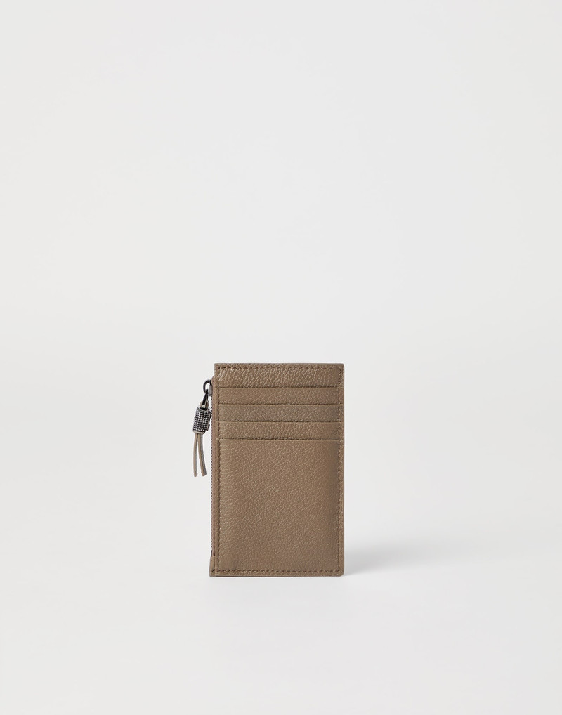 Brunello Cucinelli Grained leather card case with shiny zipper pull outlook