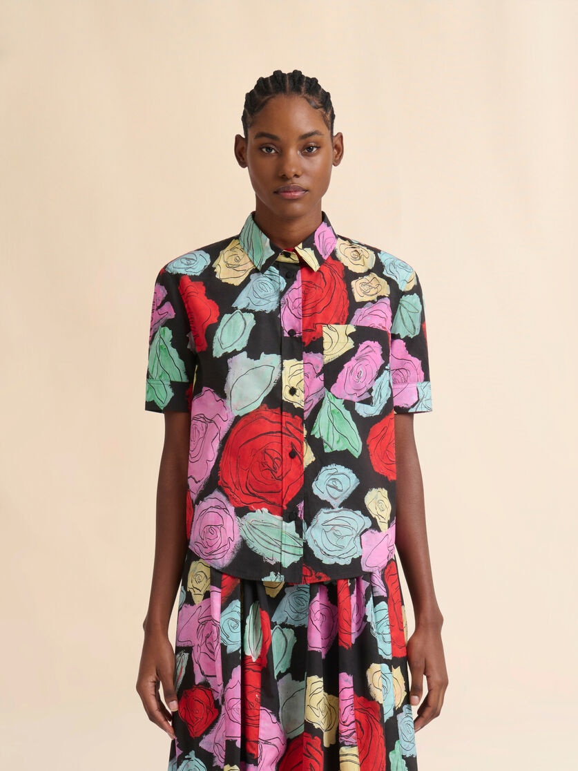 BLACK POPLIN SHORT-SLEEVE SHIRT WITH ORION PRINT - 2