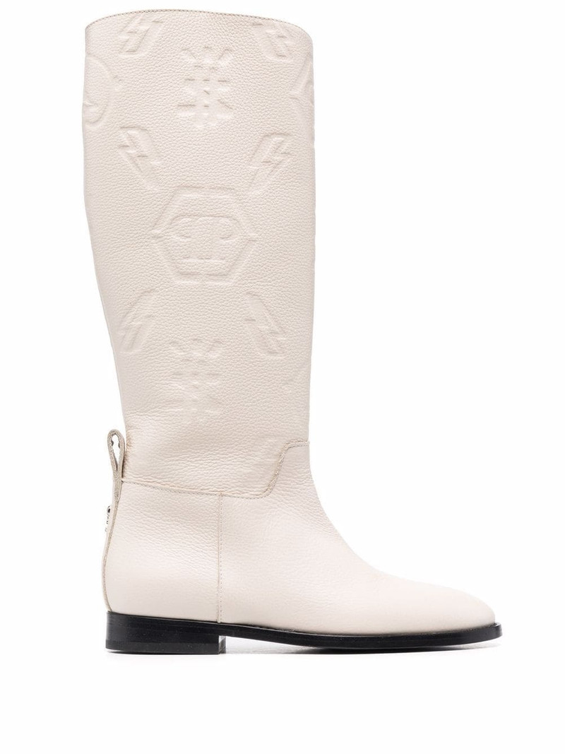 embossed-logo knee-high boots 1