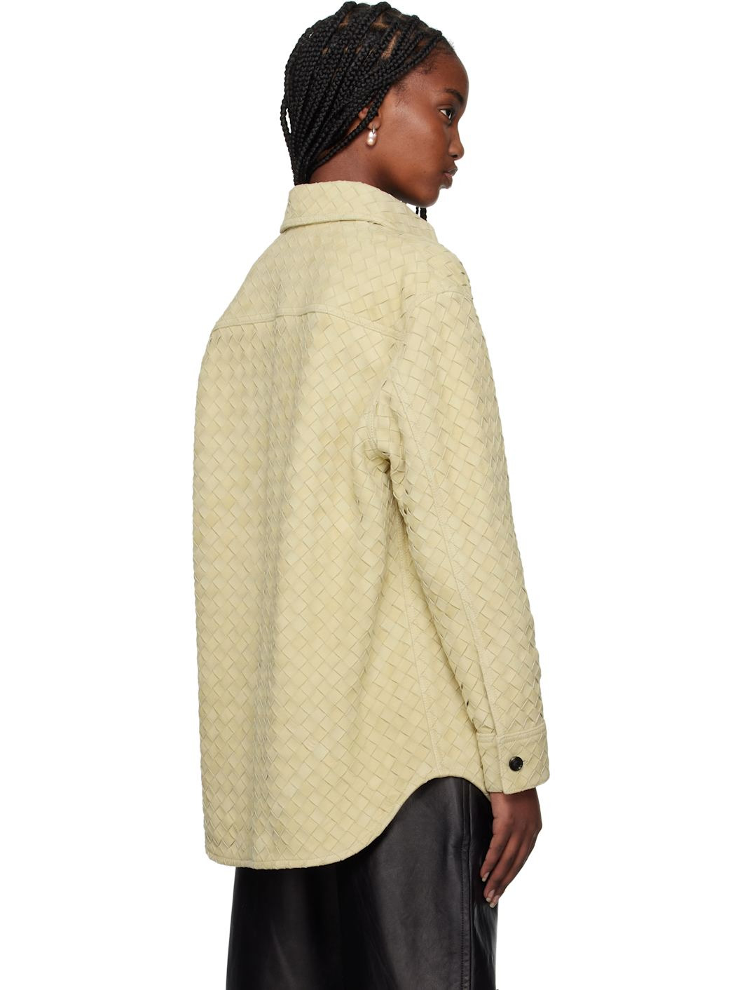 Beige Intrecciato Relaxed Leather Shirt - 3