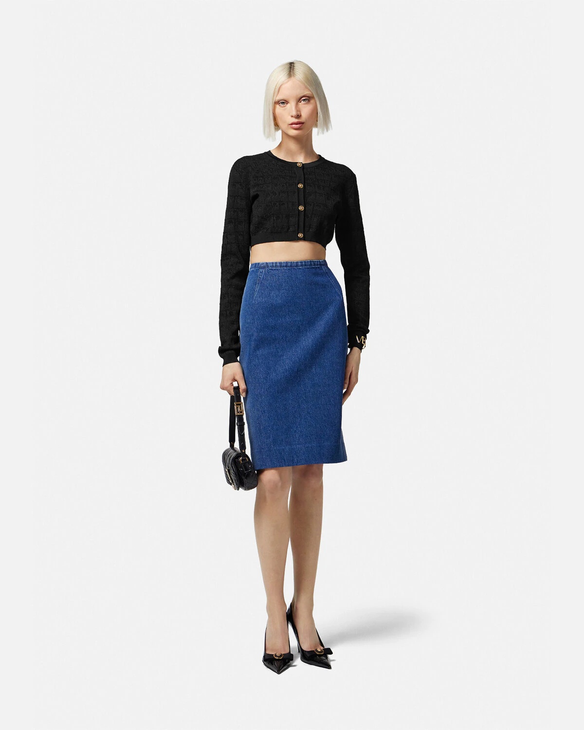 Croc-Jacquard Knit Crop Cardigan - 2