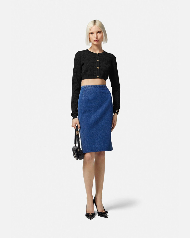 VERSACE Croc-Jacquard Knit Crop Cardigan outlook
