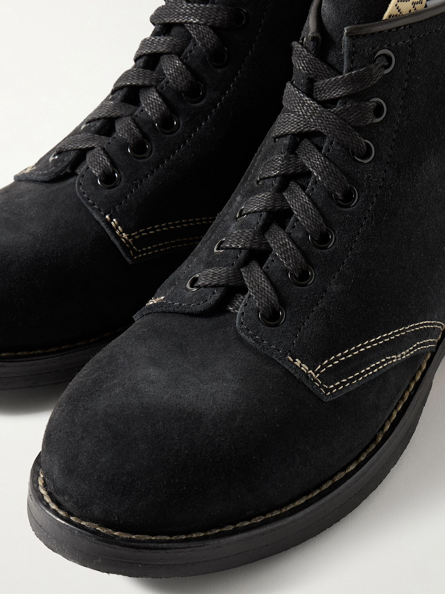 Brigadier-Folk Leather-Trimmed Suede Boots Black - 5
