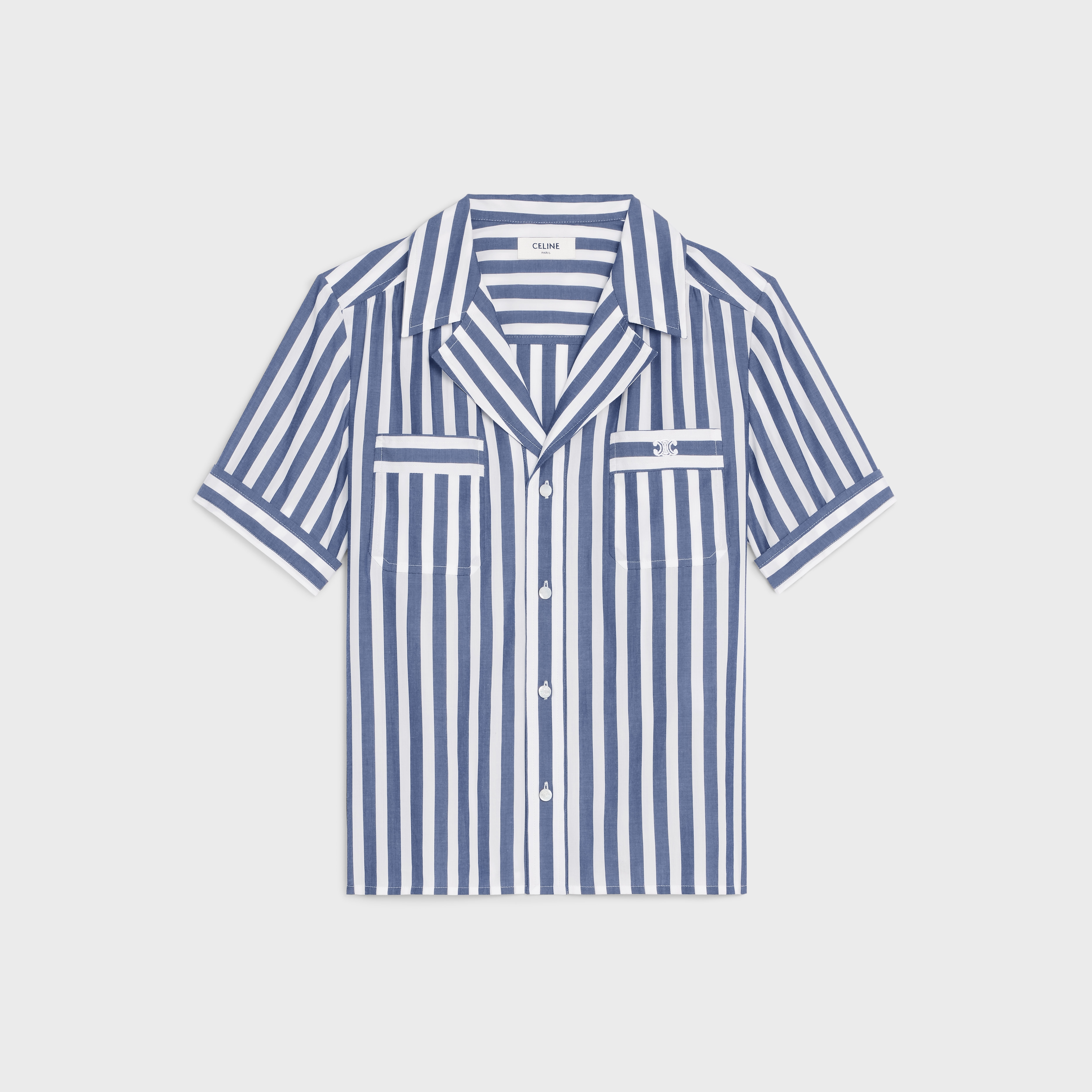 BLOUSE WITH OPEN COLLAR IN STRIPED LYOCELL - 1