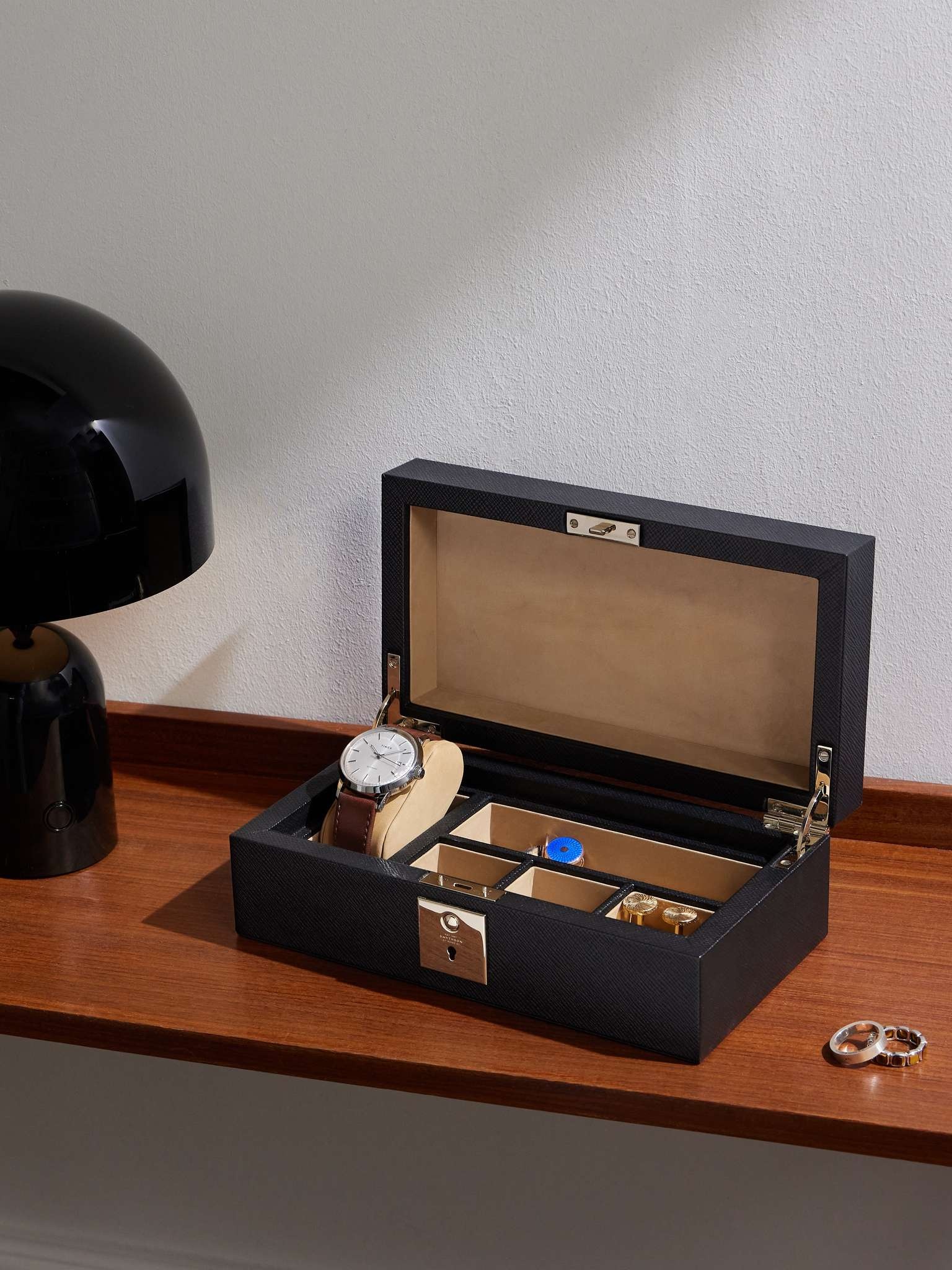 Panama Cross-Grain Leather Watch and Cufflinks Box - 2