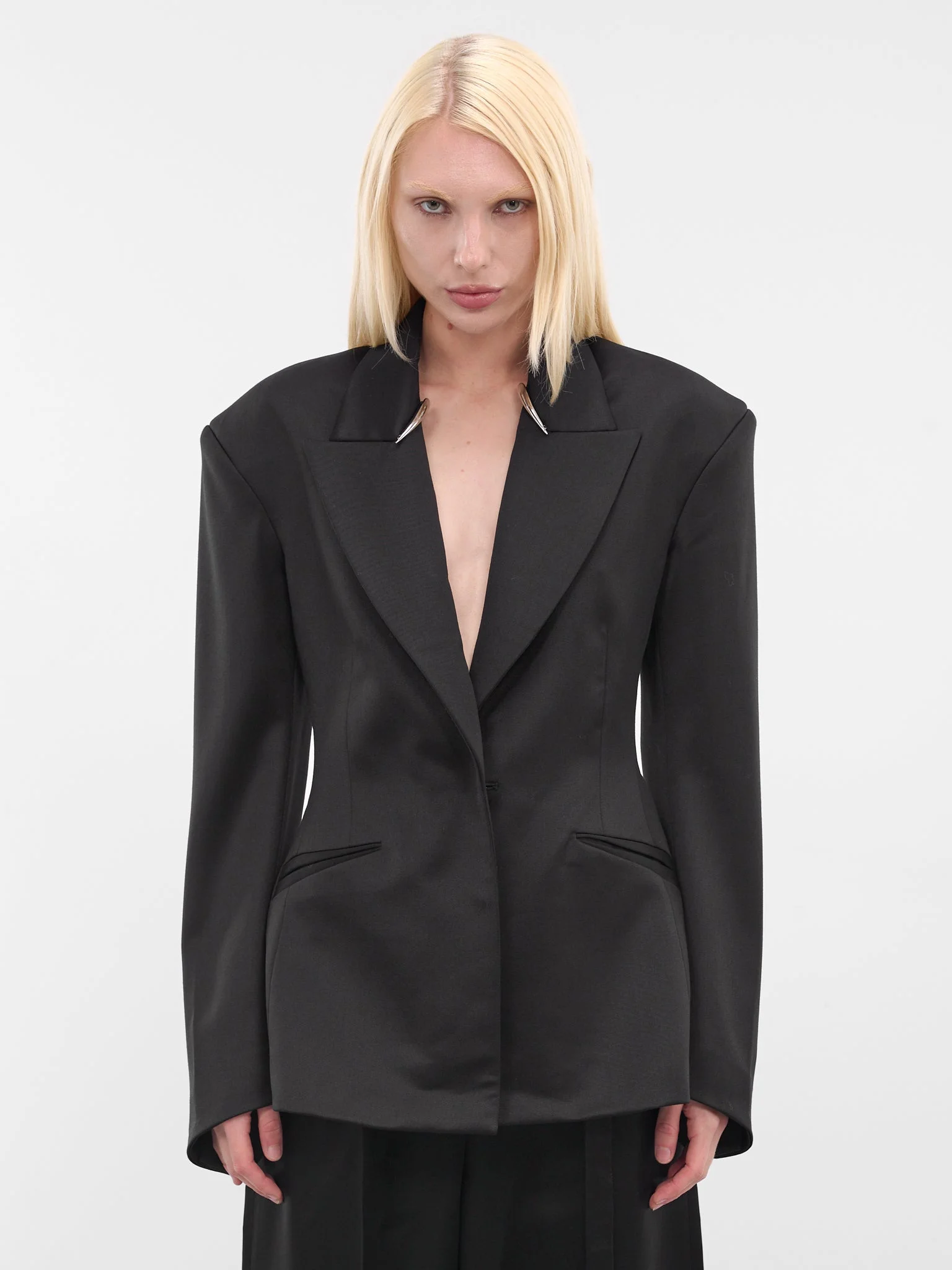 Black Wool Fangs Blazer - 1