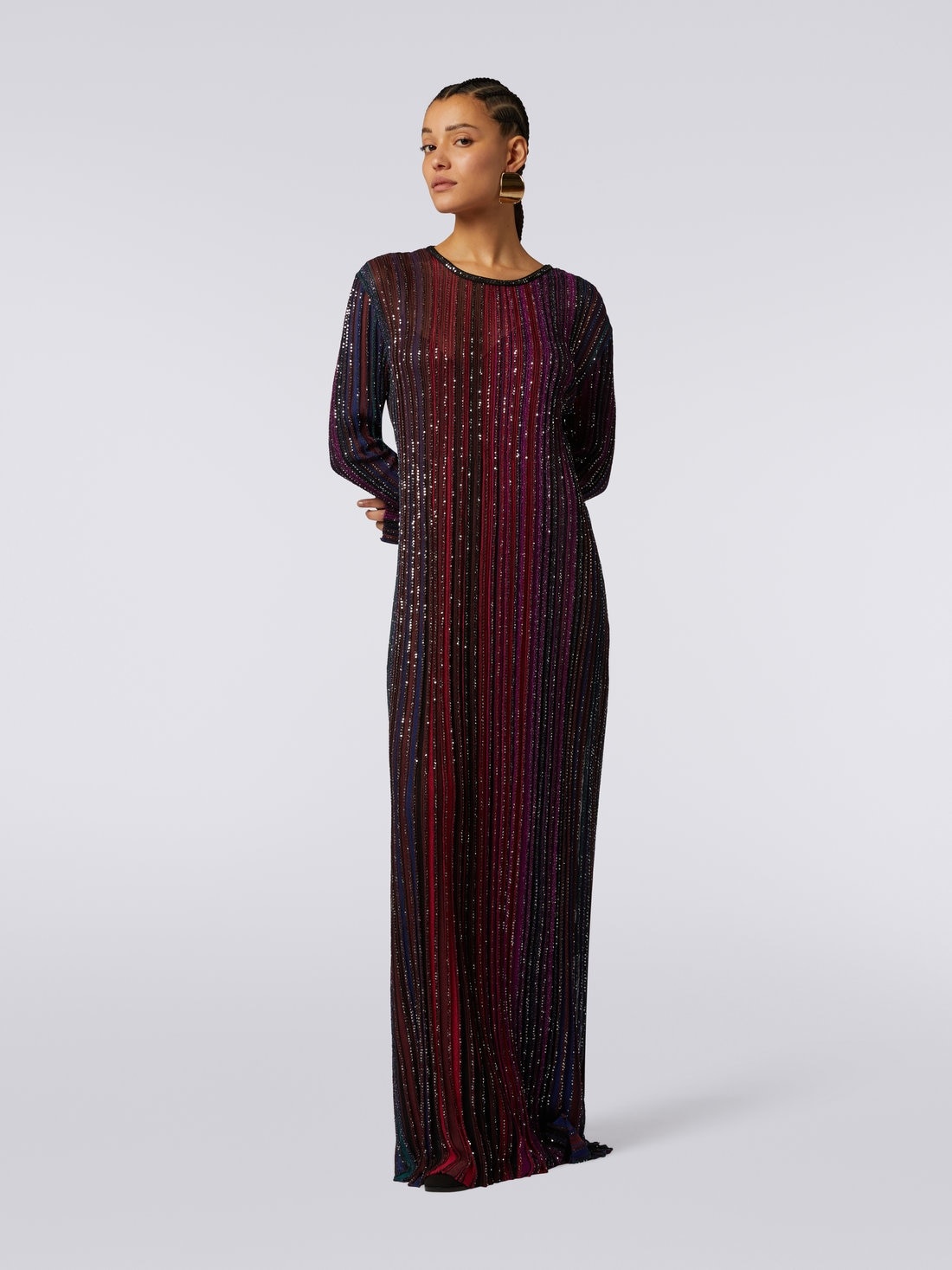 Long pleated viscose lamé dress with sequins - 2