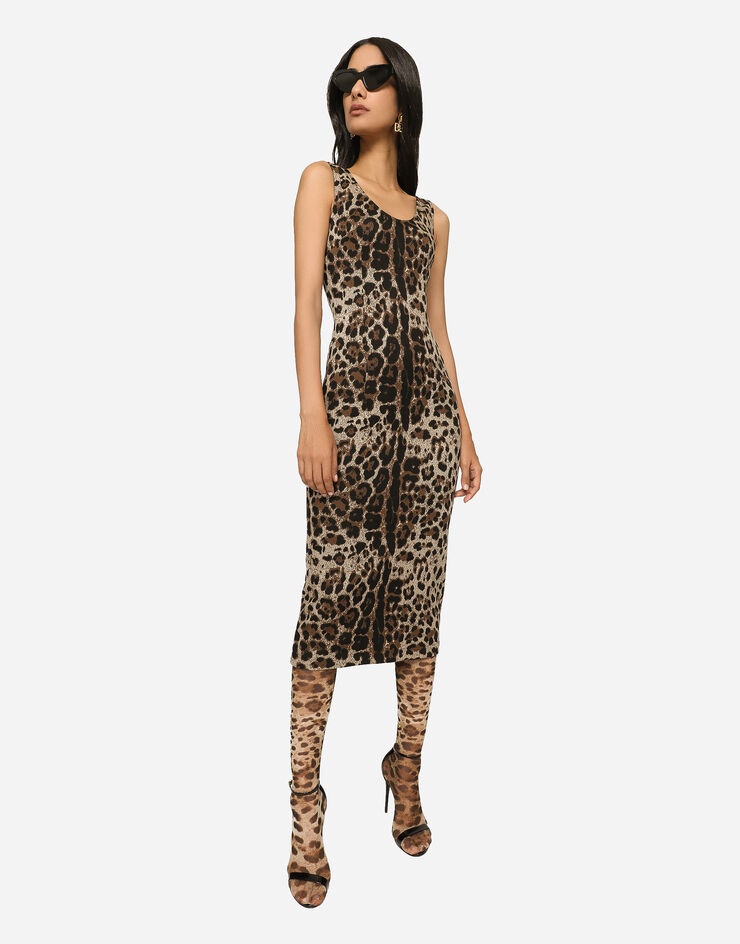 Long jersey dress with jacquard leopard design - 5