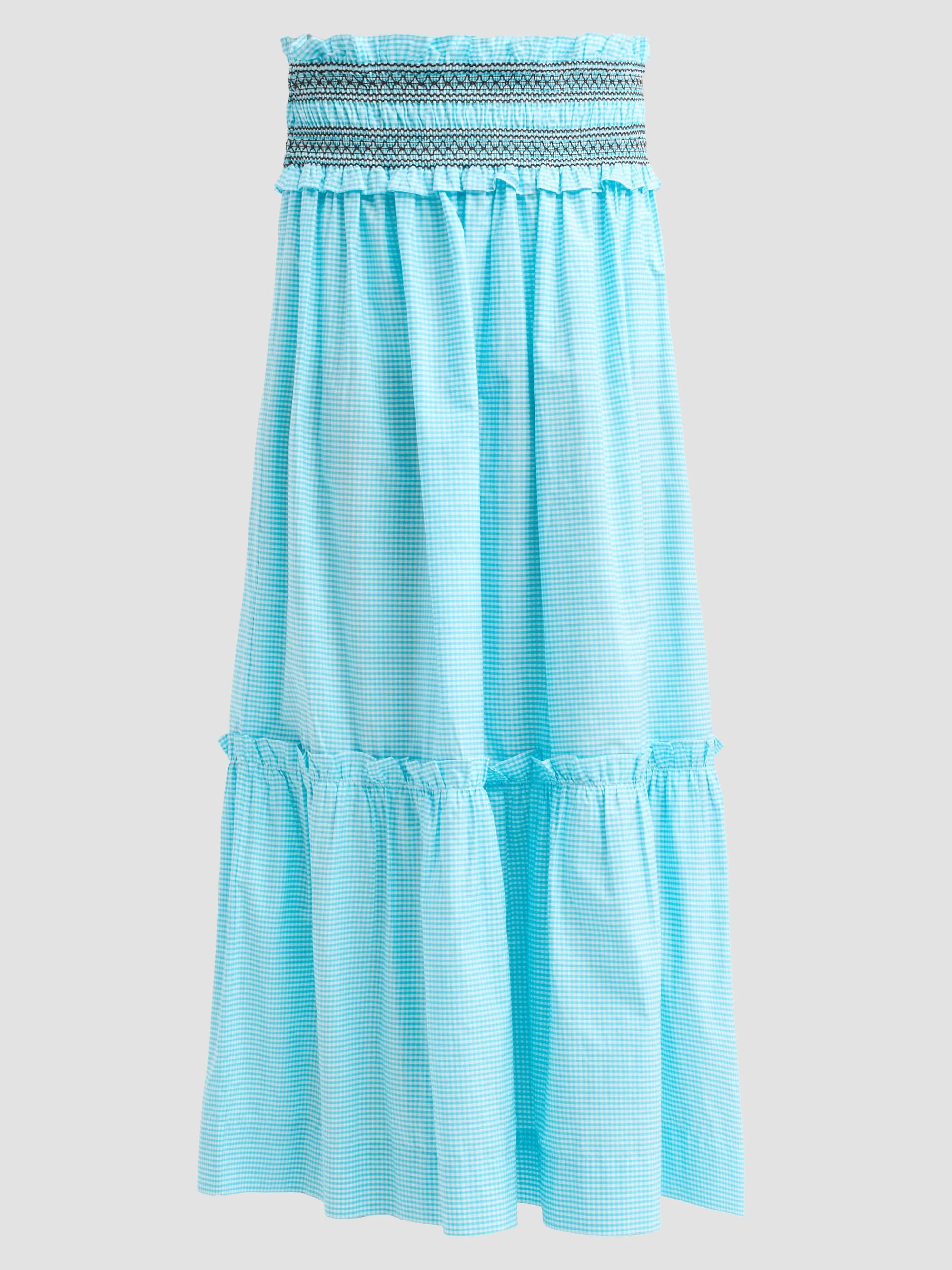 Women's Check Cotton Smock Waist Skirt - Blue Curacao - 1