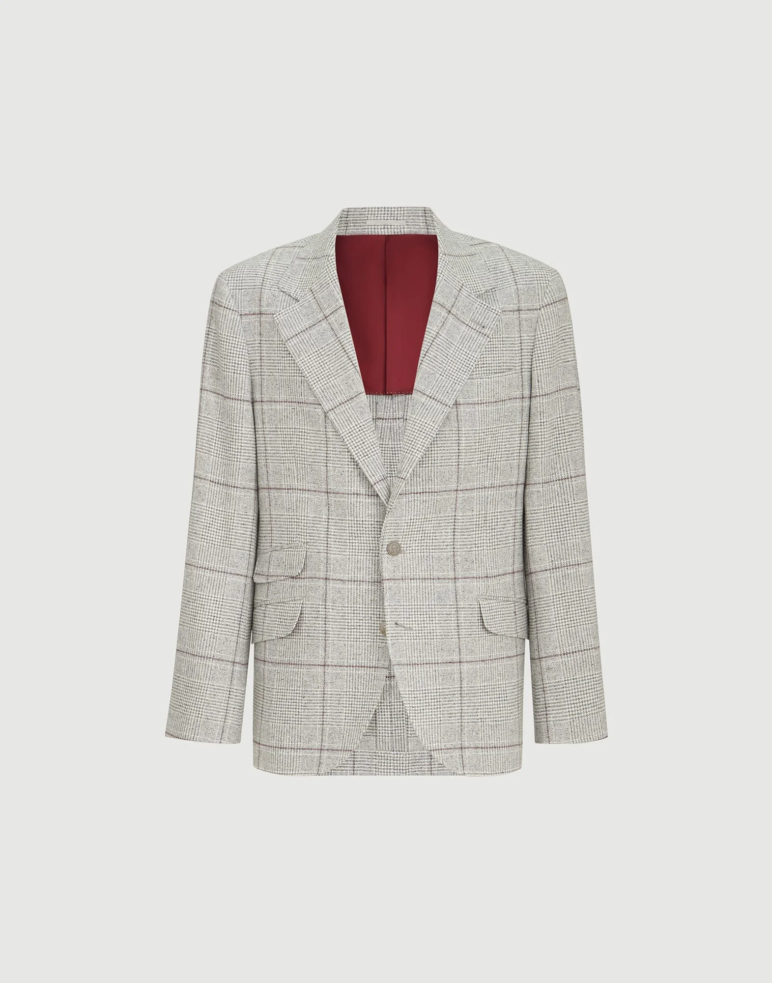 Silk, wool and cashmere Prince of Wales flannel deconstructed Cavallo blazer with metal buttons - 1