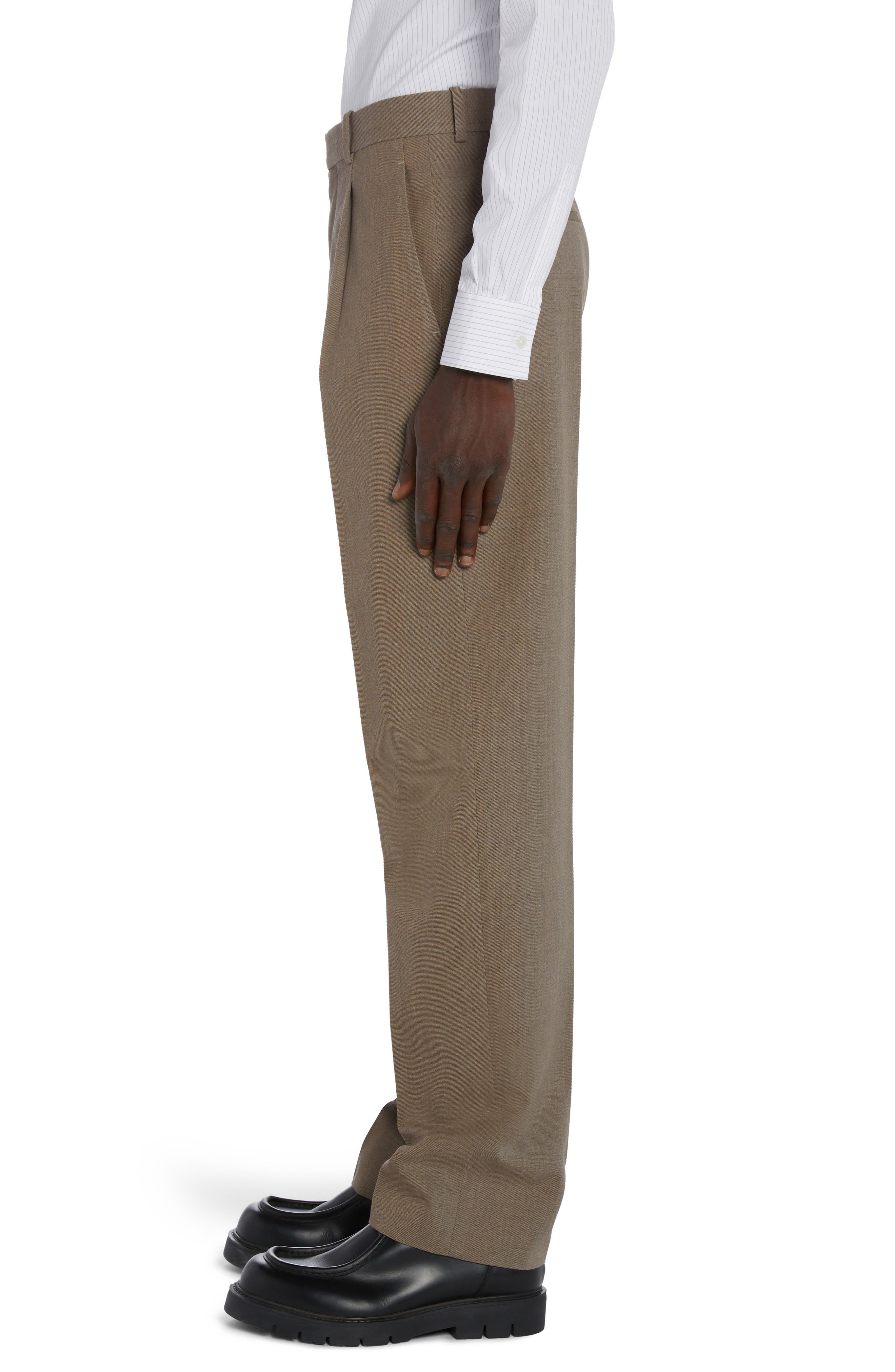 Bottega Veneta Pleated Multicolor Wool Twill Dress Pants in Grey/Ochre Melange at Nordstrom - 4