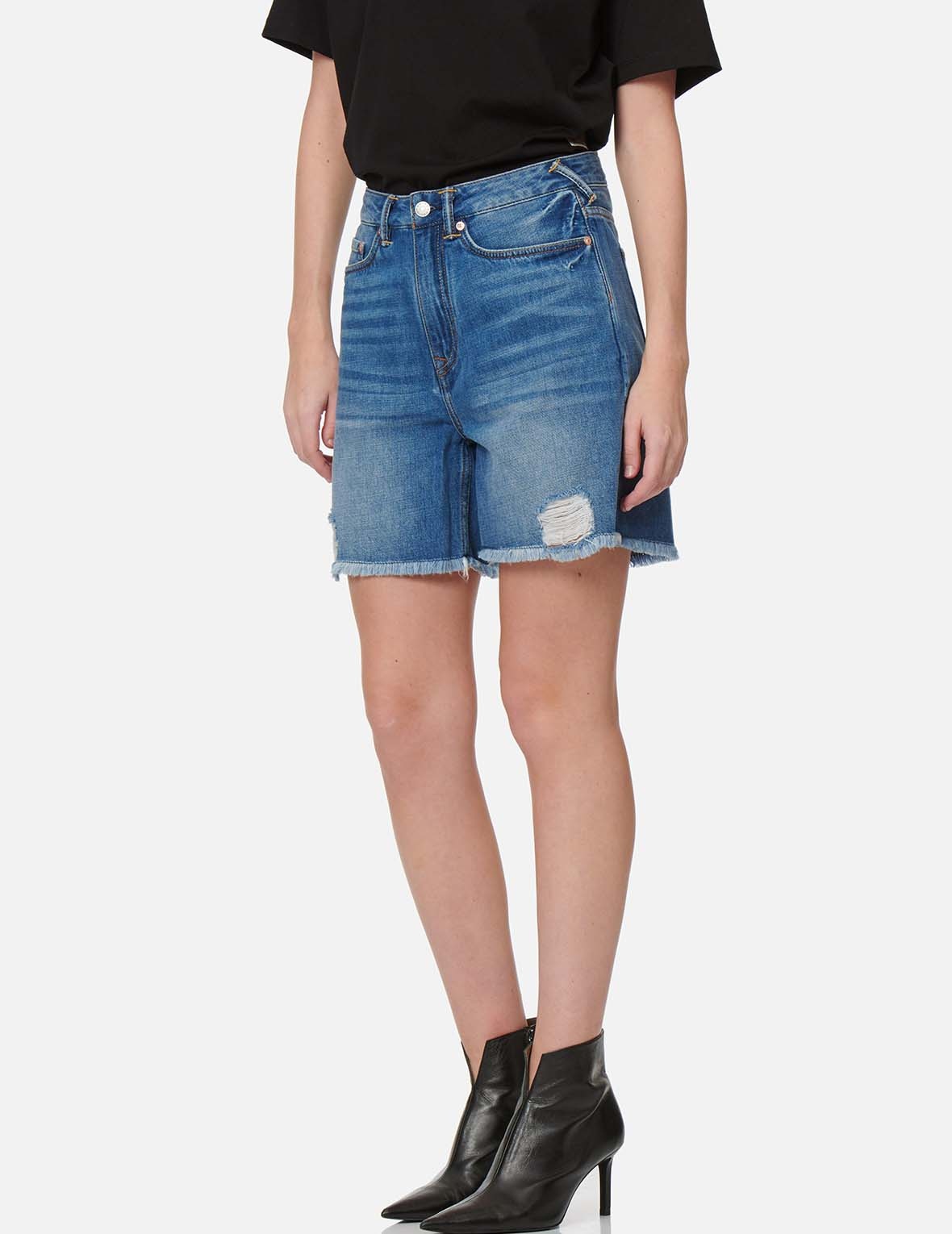 SEAGULL EMBROIDERY DISTRESSED DENIM SHORTS - 3