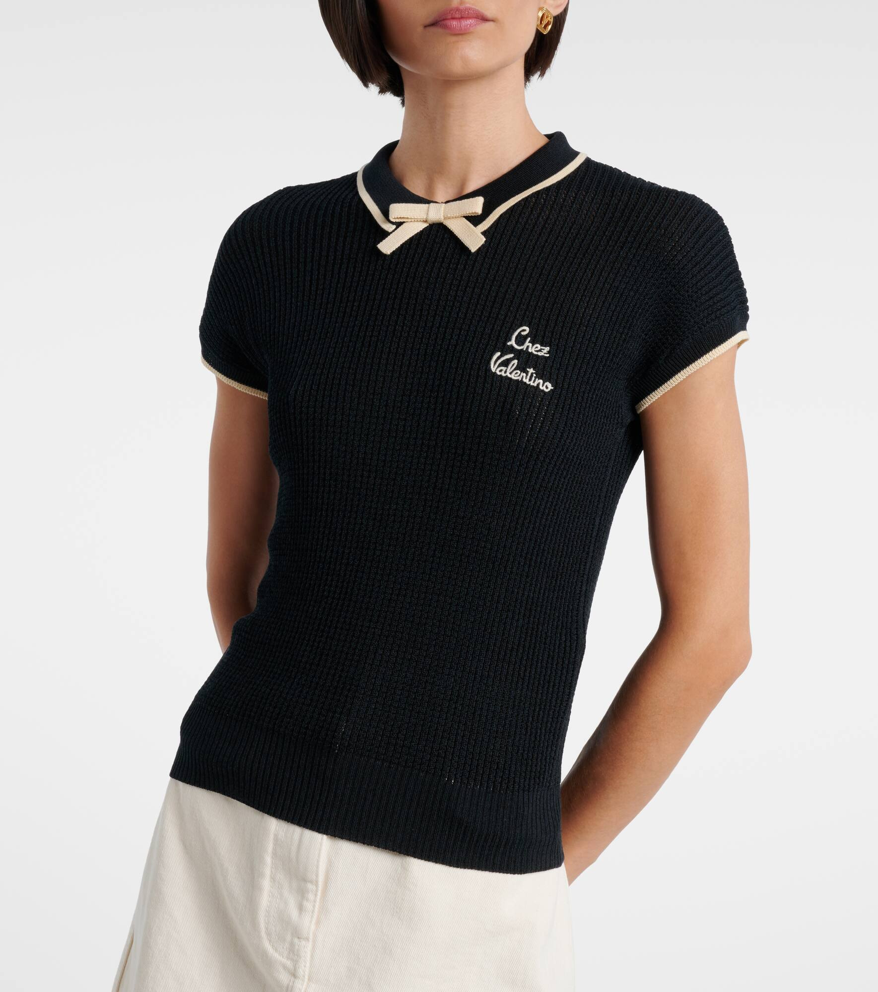 Bow-detail logo cotton-blend top - 5